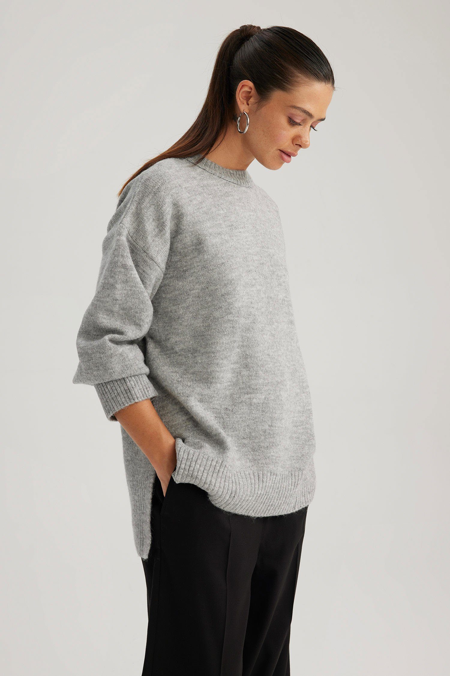 DeFacto Melange Longpullover Grau Langarmtunika