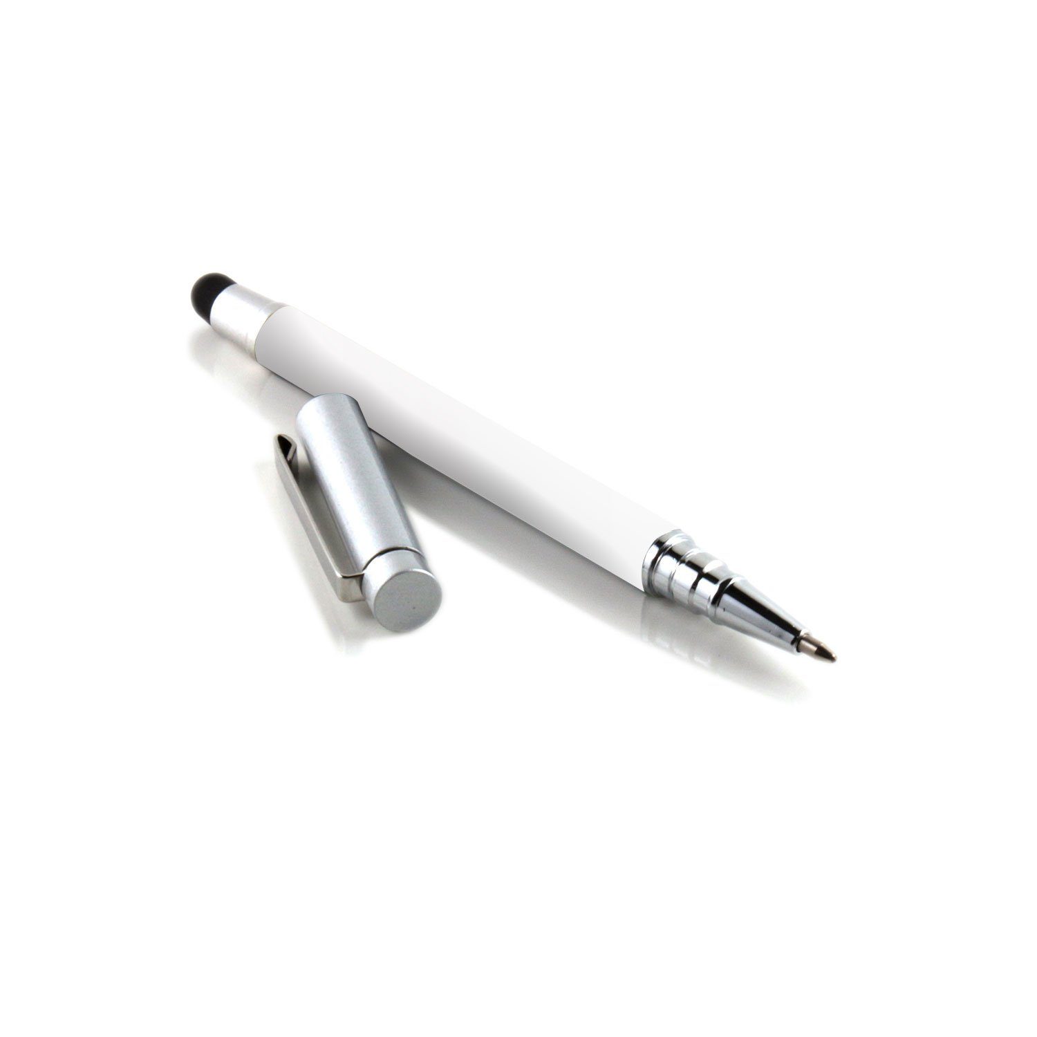SLABO Eingabestift 2in1 Stylus Touch Pen für iPad (2010 - 2020), iPad mini  (2012 - 2019), iPad Pro / iPad Air (2015 - 2021), iPhone (2007 - 2021) etc.  Eingabestift und Kugelschreiber Touch Stift – WEIß, SILBER