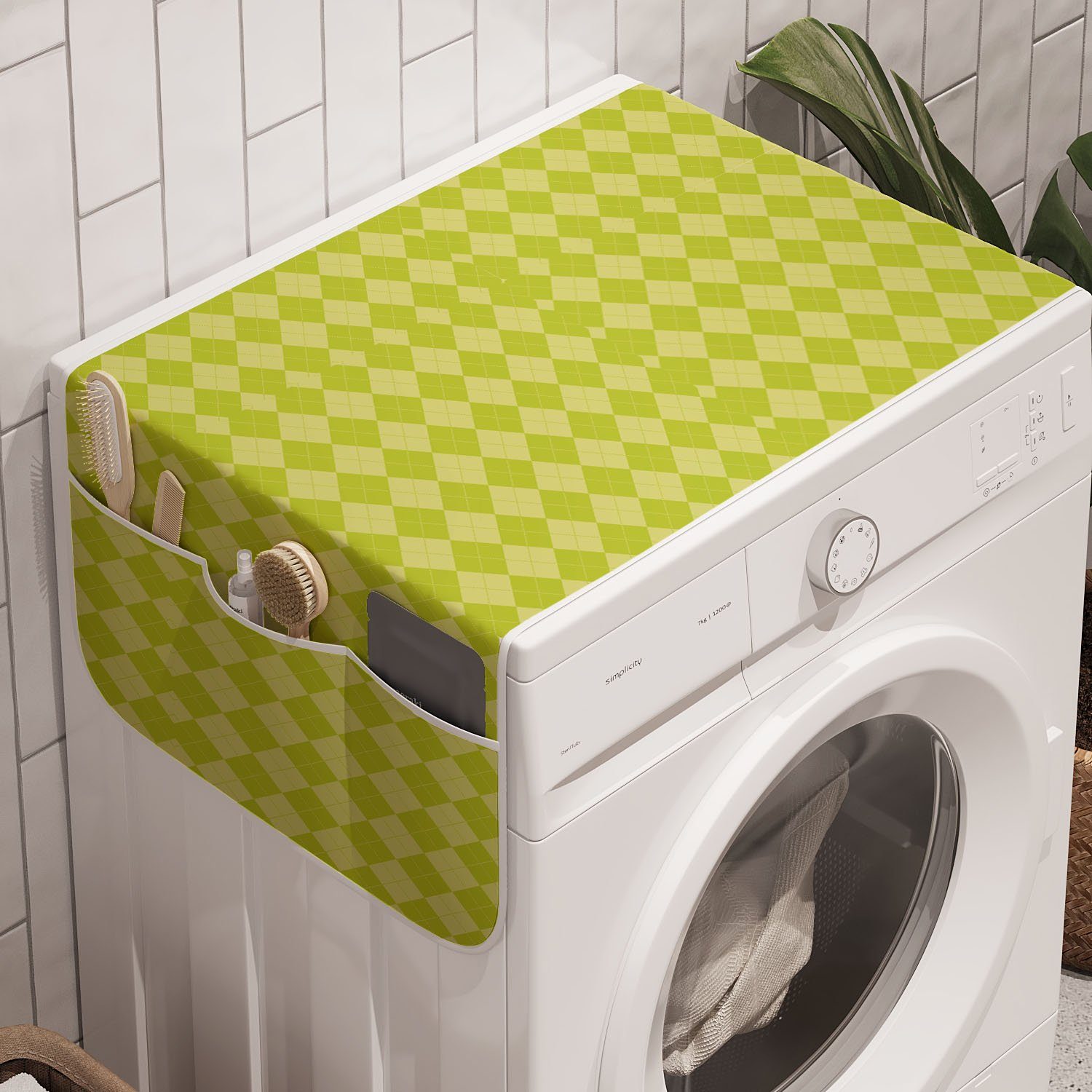 Abakuhaus Badorganizer Anti-Rutsch-Stoffabdeckung für Art Waschmaschine geometrische und Greeny Rhombus Argyle Trockner
