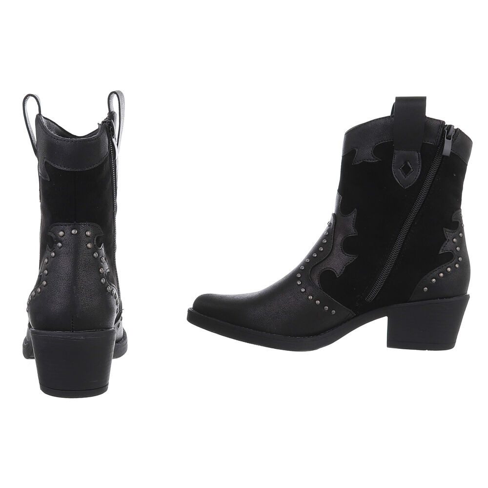 Ital-Design Damen Cowboyboots Western Westernstiefelette (88577314) Blockabsatz Stiefeletten in Schwarz