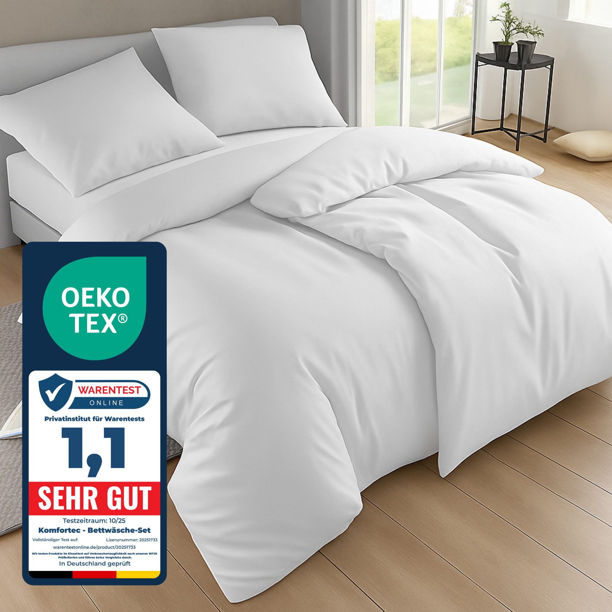 Komfortec Bettwäsche Premium, 135 x 200 bis 220 x 240 cm, 6 verschiedene Größen zur Auswahl, gebürstet 100% Mikrofaser, 4 teilig, Superweiches Bettwäsche-Set, Knitterfrei, Atmungsaktiv