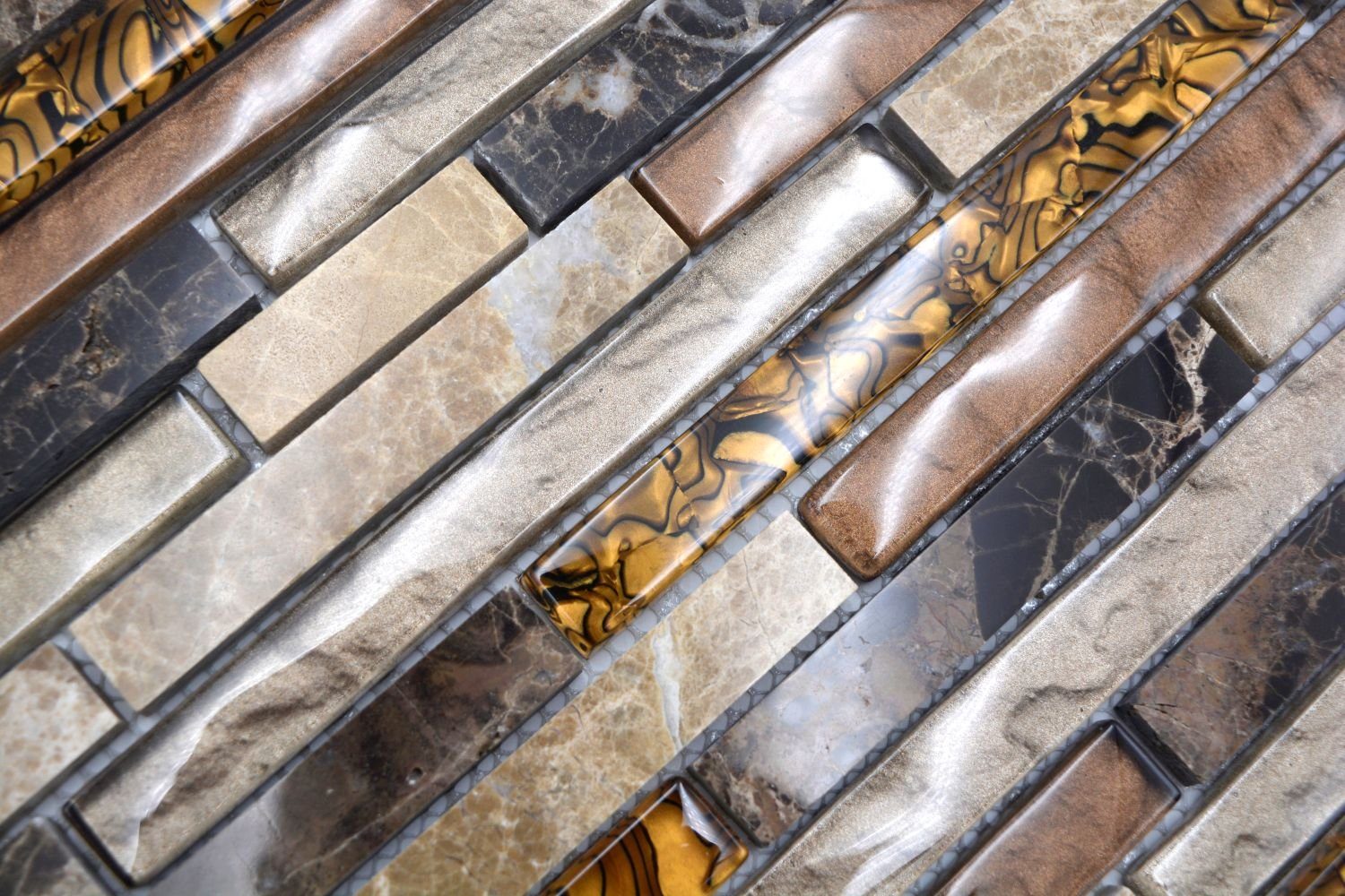 Mosani Mosaikfliesen Glasmosaik Naturstein Mosaik beige braun glänzend / 10 Matten