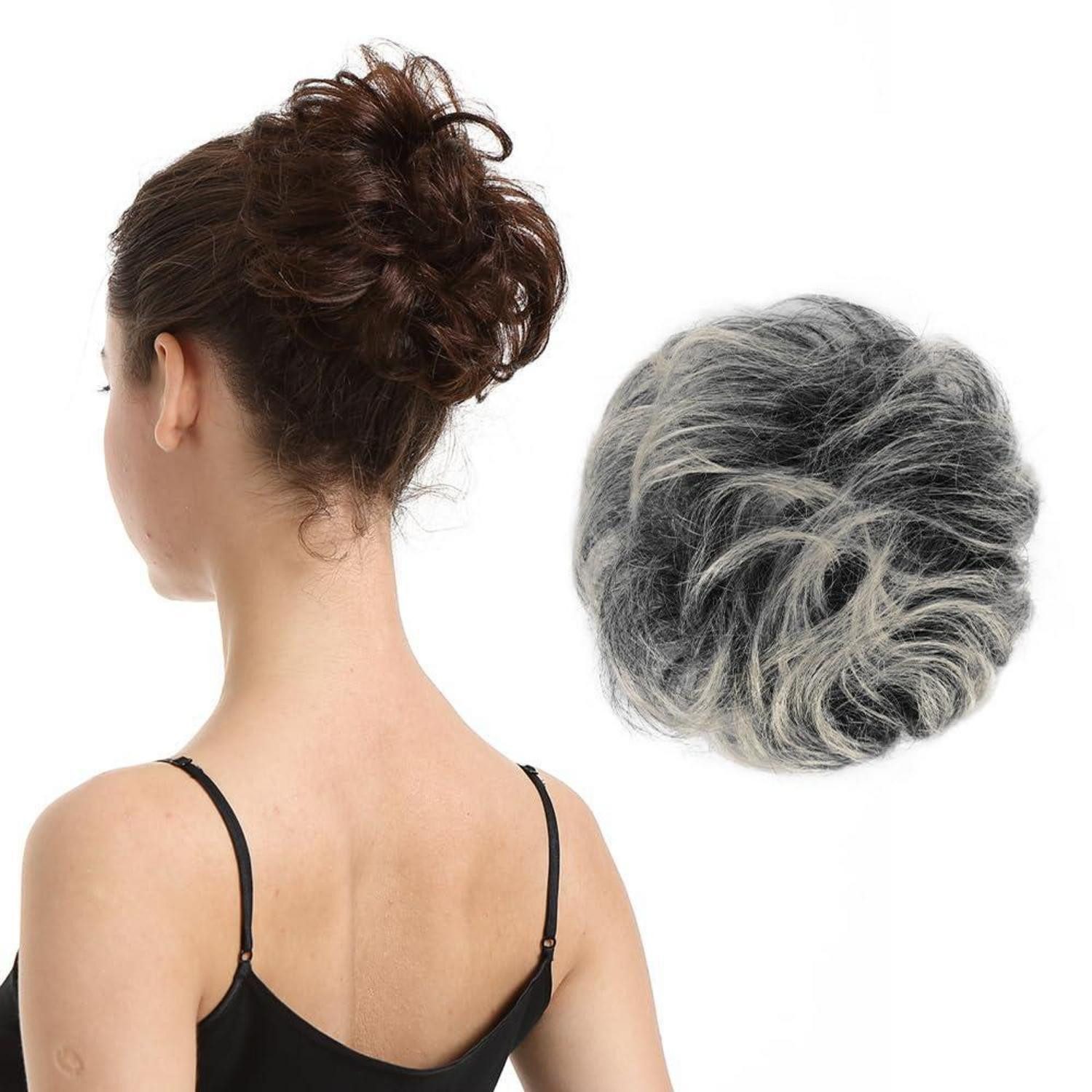 LuxusKollektion Echthaar-Extension Haarteil Dutt menschliches Haar grau 1 Pcs 27 g Grau Gemischt