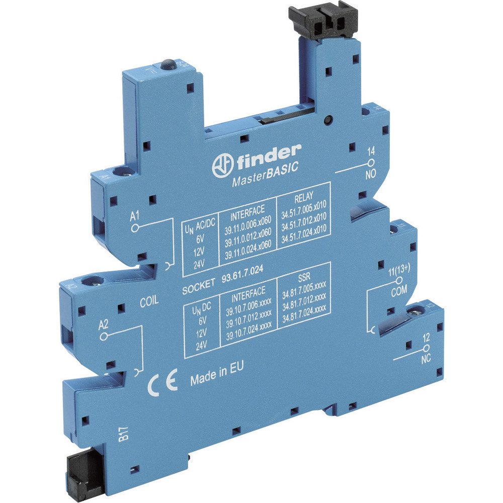 finder Relais-Modul Finder 93.61.8.230 Relaissockel mit Haltebügel, mit LED, mit EMV-Entst, (93.61.8.230)