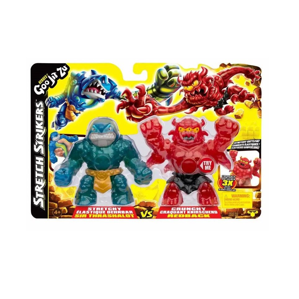 Heroes of Goo Jit Zu Spielfigur Stretch Striker – Packung mit 2 Figuren Stretchfiguren Spielzeug, bis zu dem 3fachen der Größe dehnbar