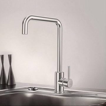 Homfa Waschtischarmatur Wasserhahn Küche Küchenarmatur Einhebelmischer 304 Edelstahl, 360° drehbar