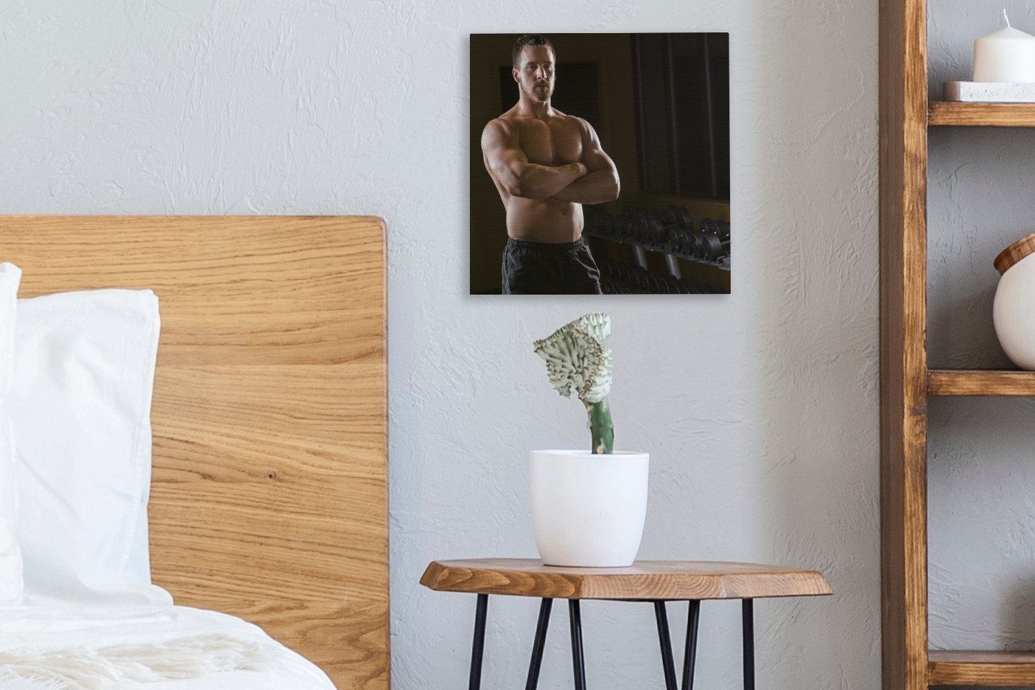 Mannes (1 Wohnzimmer St), OneMillionCanvasses® Foto Leinwandbild Fitnessstudio, im für muskulösen eines Schlafzimmer Bilder Leinwand