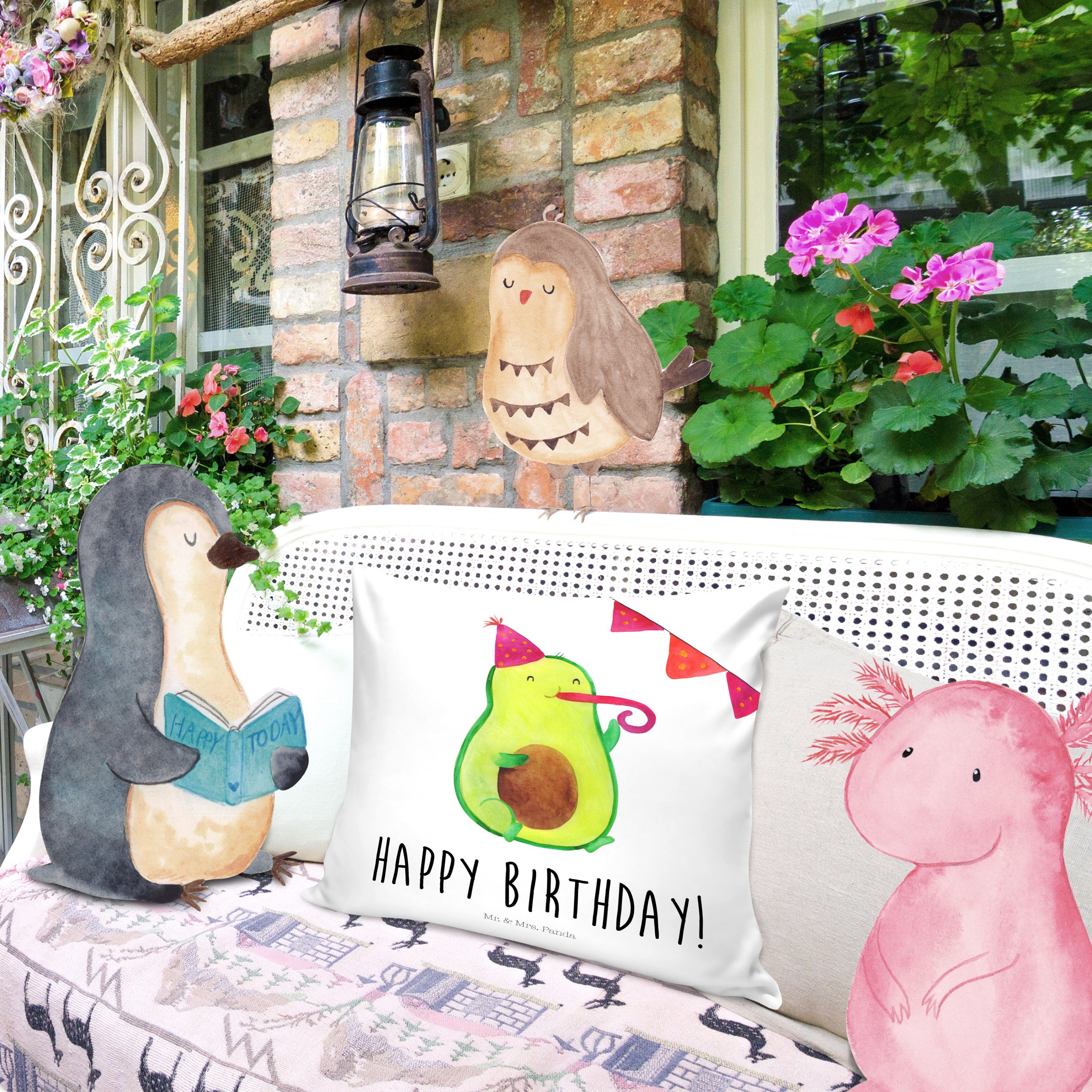 Motivkissen, Birthday & Mr. Panda Geschenk, Dekokissen Mrs. Dekoki - Überraschung, Weiß Avocado -