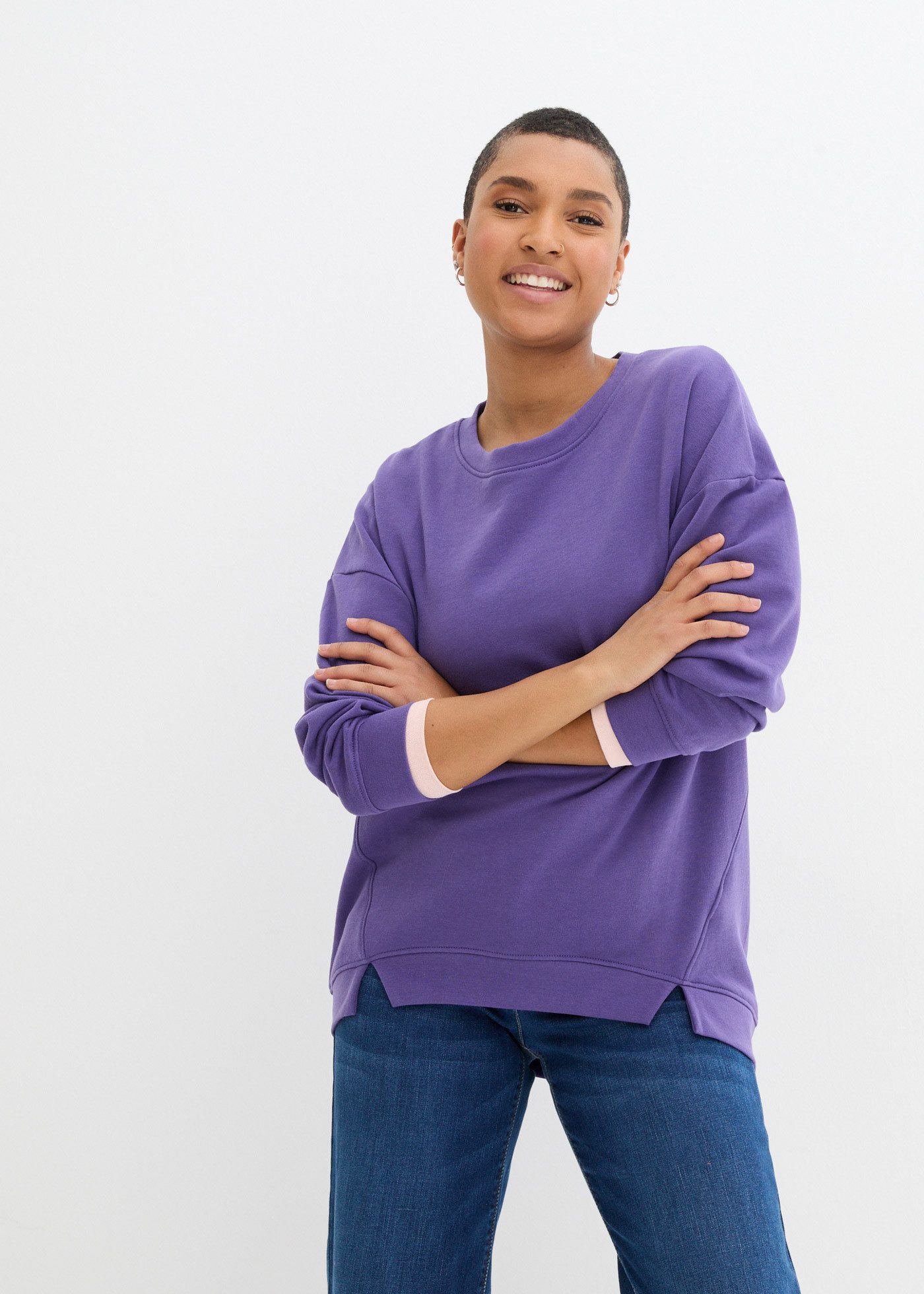 bonprix Sweatshirt lässig geschnittene Passform, Oversize-Fit, mit Rundhalsform
