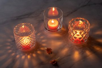 LEONARDO Teelichthalter Tischlicht POESIA, mit kleinen Rauten, Kerzenhalter (Set, 4 St), aus Glas, Höhe ca. 10 cm, Spülmaschinengeeignet