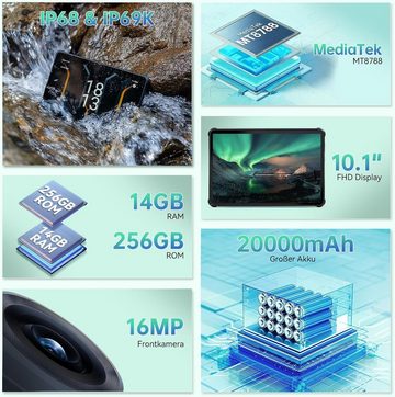 OUKITEL RT6 Tablet (10,1", 256 GB, Android 13, 2,4G+5G, Tablet 20000mAhAkku(33W)Wasserdichtes,FHD+(1TB Erweiterbar)16MP Kamera)