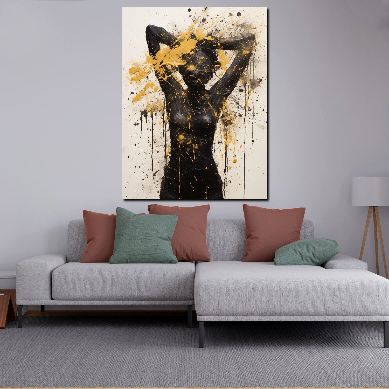 Artedinoi Leinwandbild Frau Silhouette Gold Schwarz abstrakt Leinwandbild Kunstdruck XL Deko, Frau in Schwarz, abstrakt