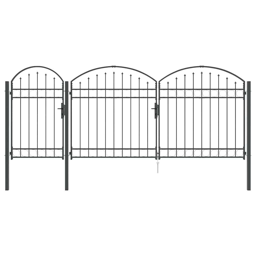 vidaXL Gartentor Gartentor mit gewölbtem Oberteil Grau 400 x 100 cm Stahl