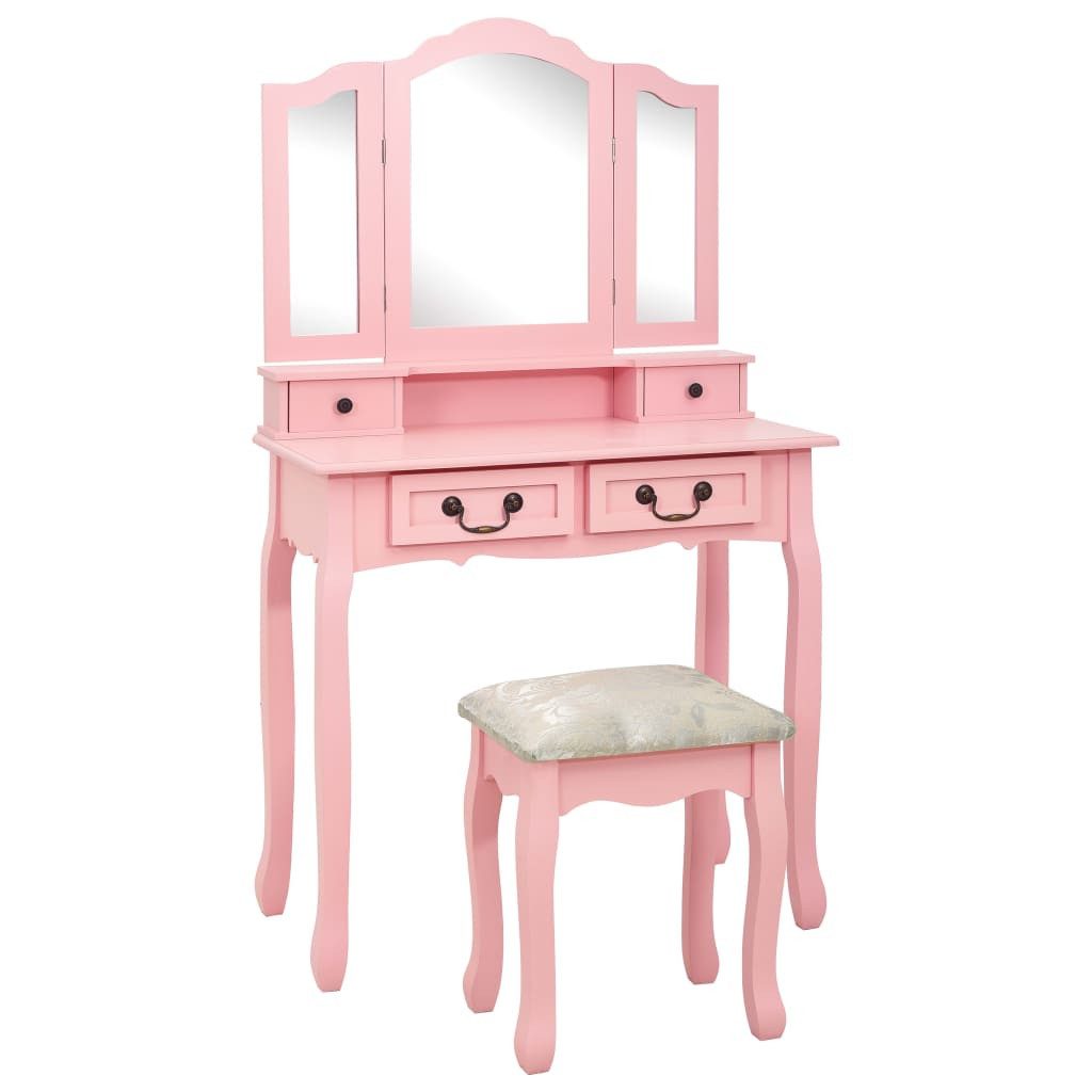 vidaXL Schminktisch Schminktisch-Set mit Hocker Rosa 80×69×141 cm Paulowniaholz (1-St)