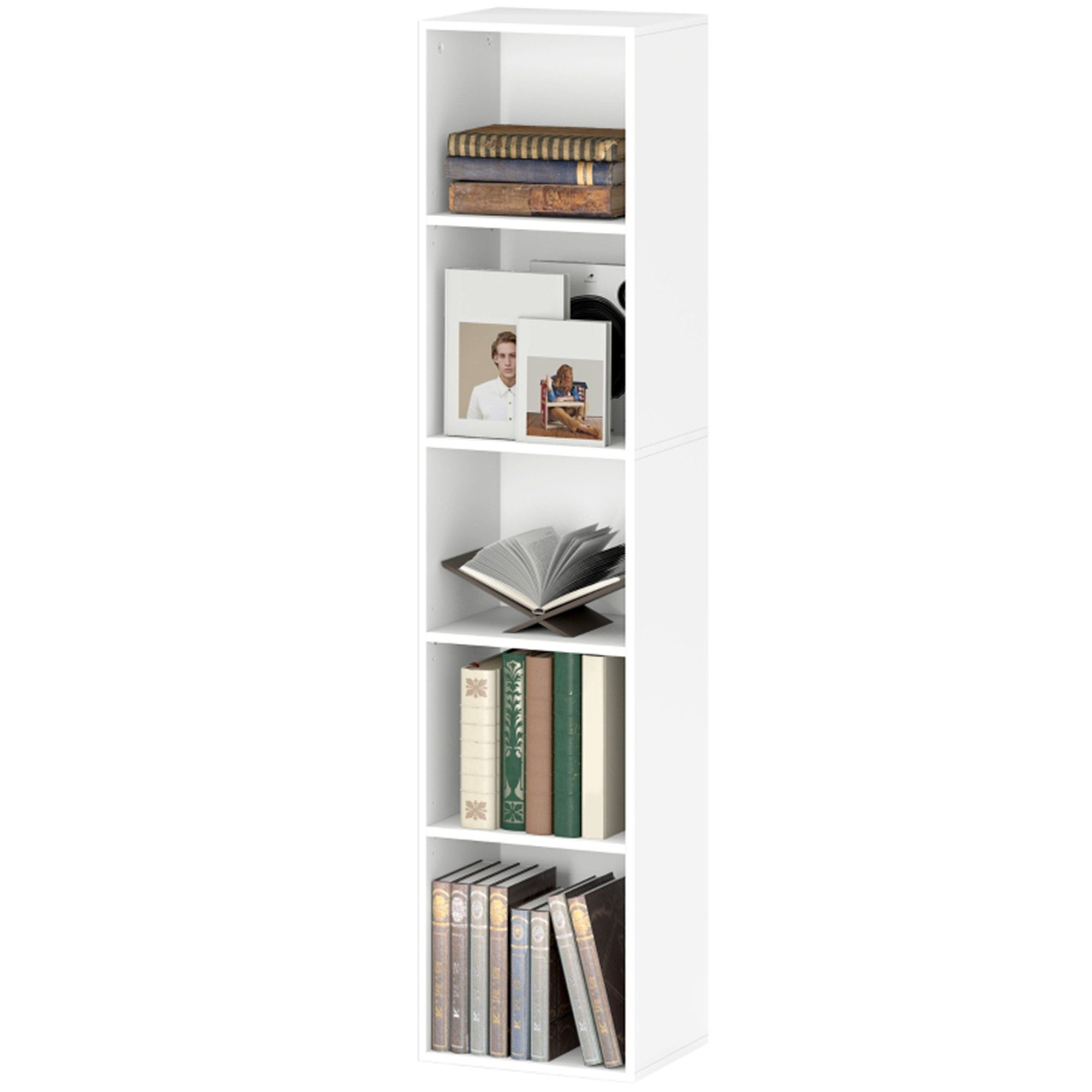 MC Star Bücherregal Standregal mit 5 Ebenen, Aufbewahrungsregal mit Verstellbare Ablage, für Wohnzimmer, Schlafzimmer, Weiß