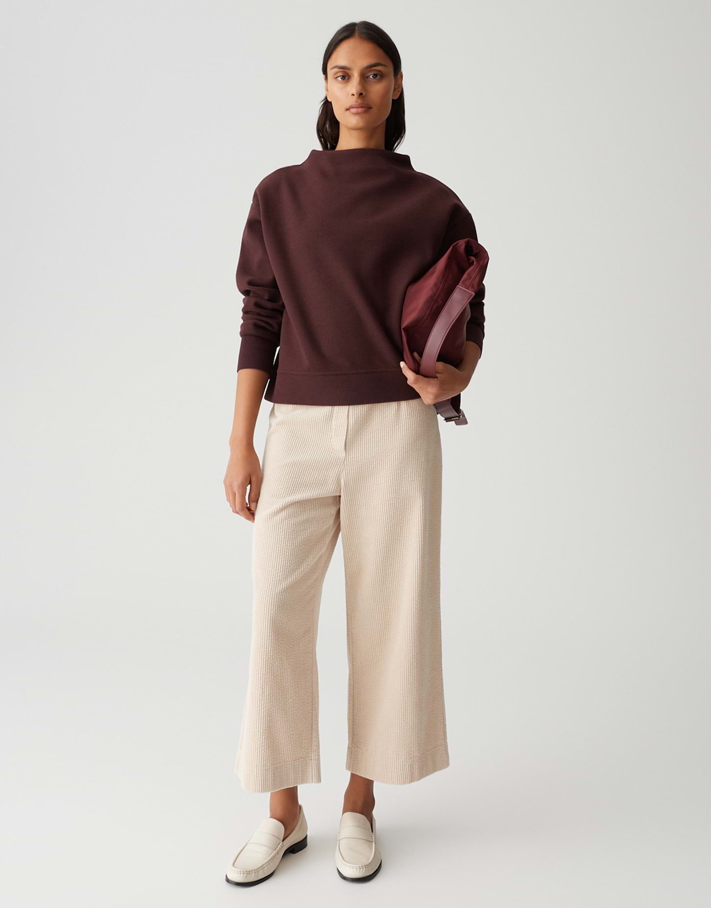 OPUS Sweatshirt GRUGER aus recyceltem Polyester überschnittene Schulter mit Langarm, weite Passform, Funnel Neck