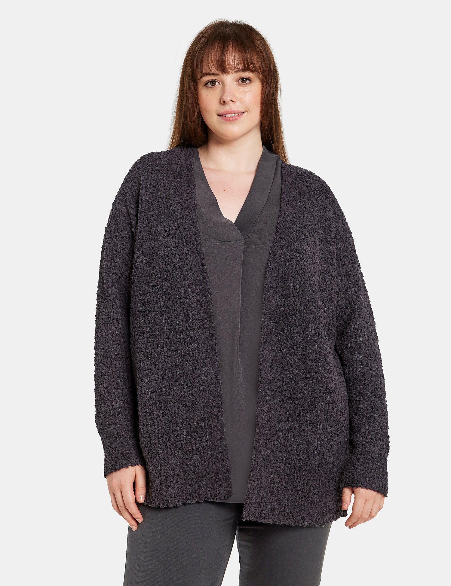 Samoon Cardigan Langer Cardigan aus kuscheligem Strick Shale Grey