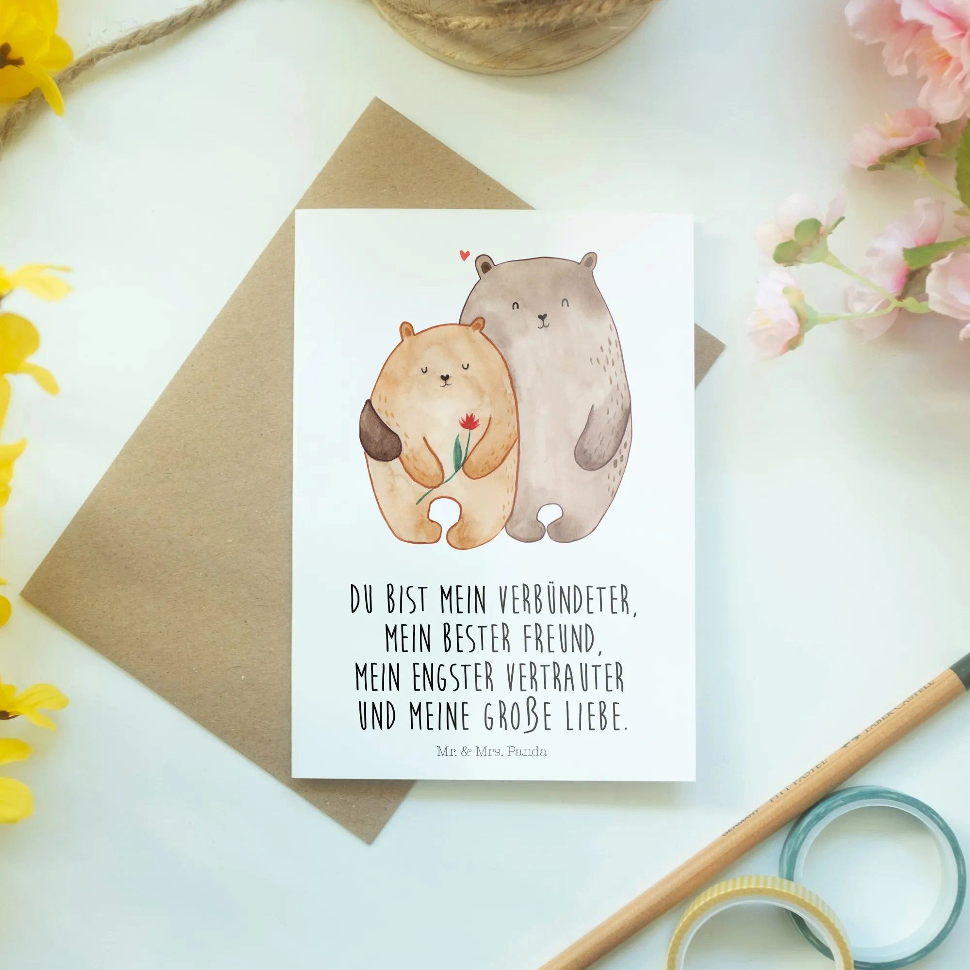 Thumbnail - Mr. & Mrs. Panda Grußkarte Bären Liebe - Weiß - Geschenk, Ansichtskarten, Umarmen, Verlobt, Klap, Kreative Designs