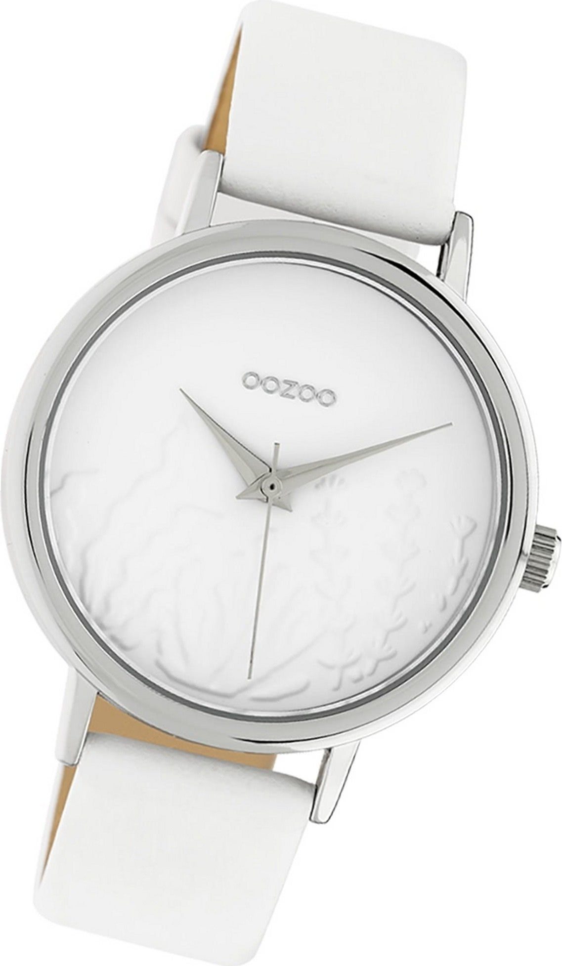 OOZOO Quarzuhr Oozoo Leder Damen Uhr C10600 Analog, Damenuhr Lederarmband weiß, rundes Gehäuse, mittel (ca. 36mm)