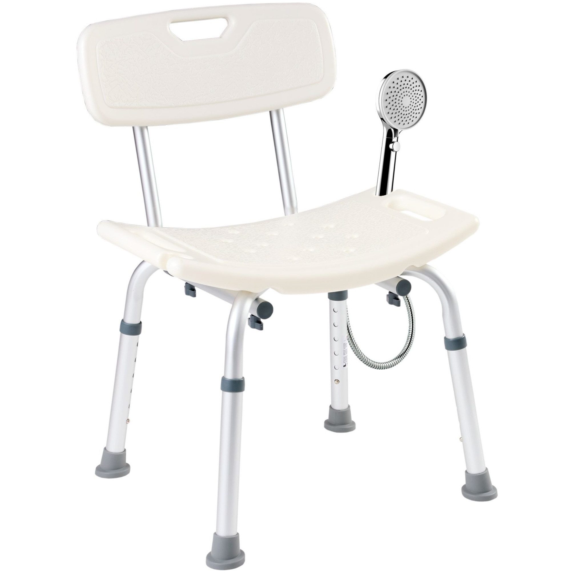 Arebos Dusch- und Badhocker Duschstuhl Badestuhl mit Rückenlehne, belastbar bis 100 kg, Rückenlehne, integrierte Brausenhalterung, Griffmulden