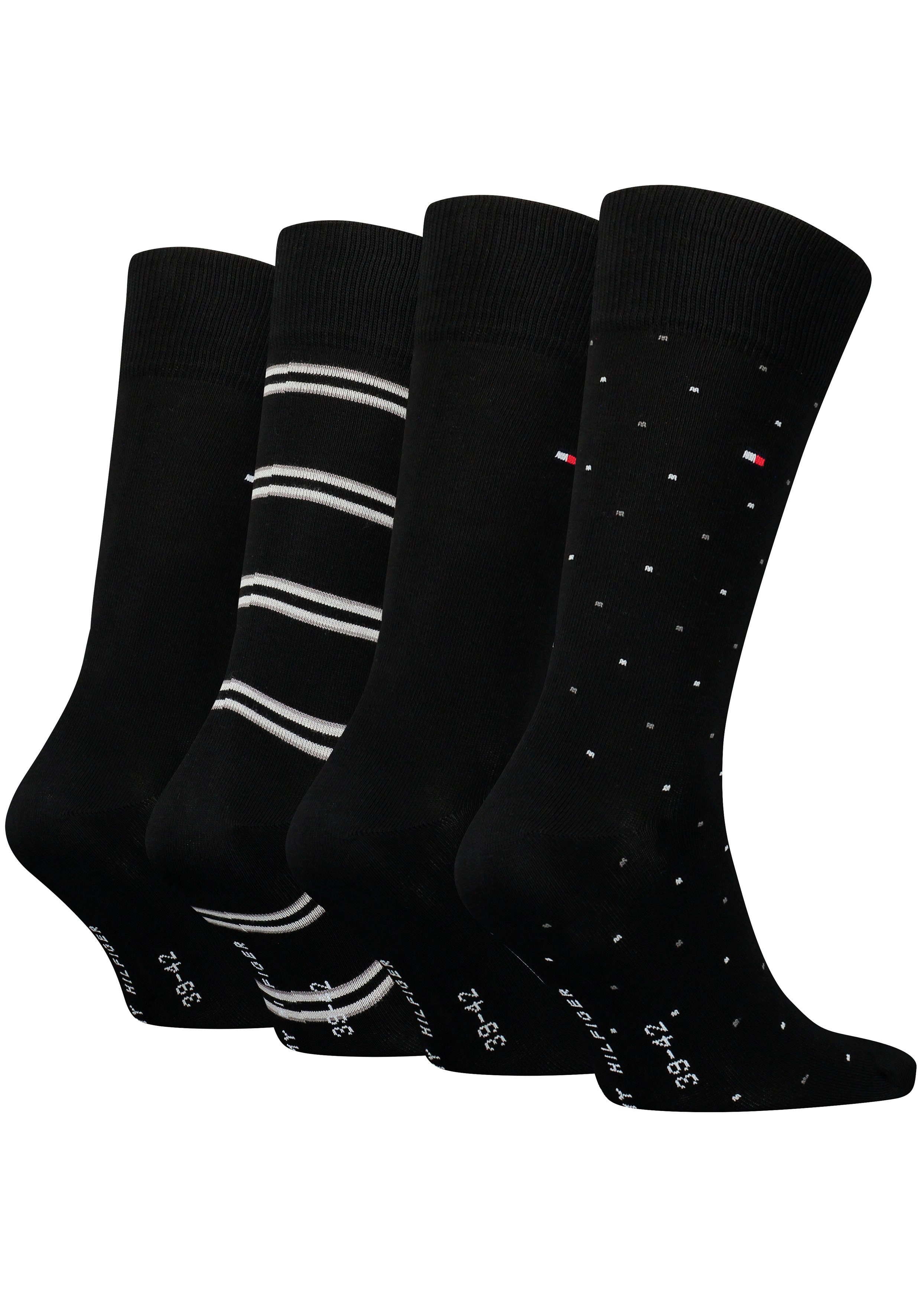 Tommy Hilfiger DOT 4-Paar) SOCK GIFTBOX TH MEN 4P Socken TIN STRIPE (Packung, black