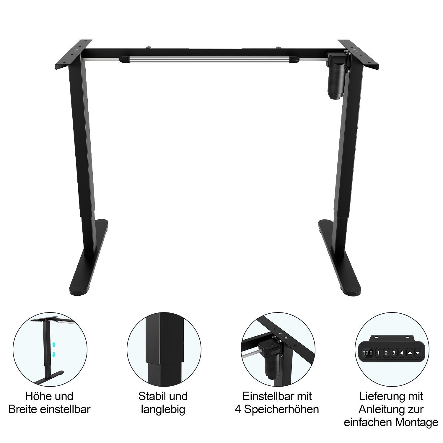 Gimisgu Schreibtisch Höhenverstellbarer Schreibtisch Kollisionschutz bis Stahl 1 (1-St., belastbar 80kg Tisch), Schwarz