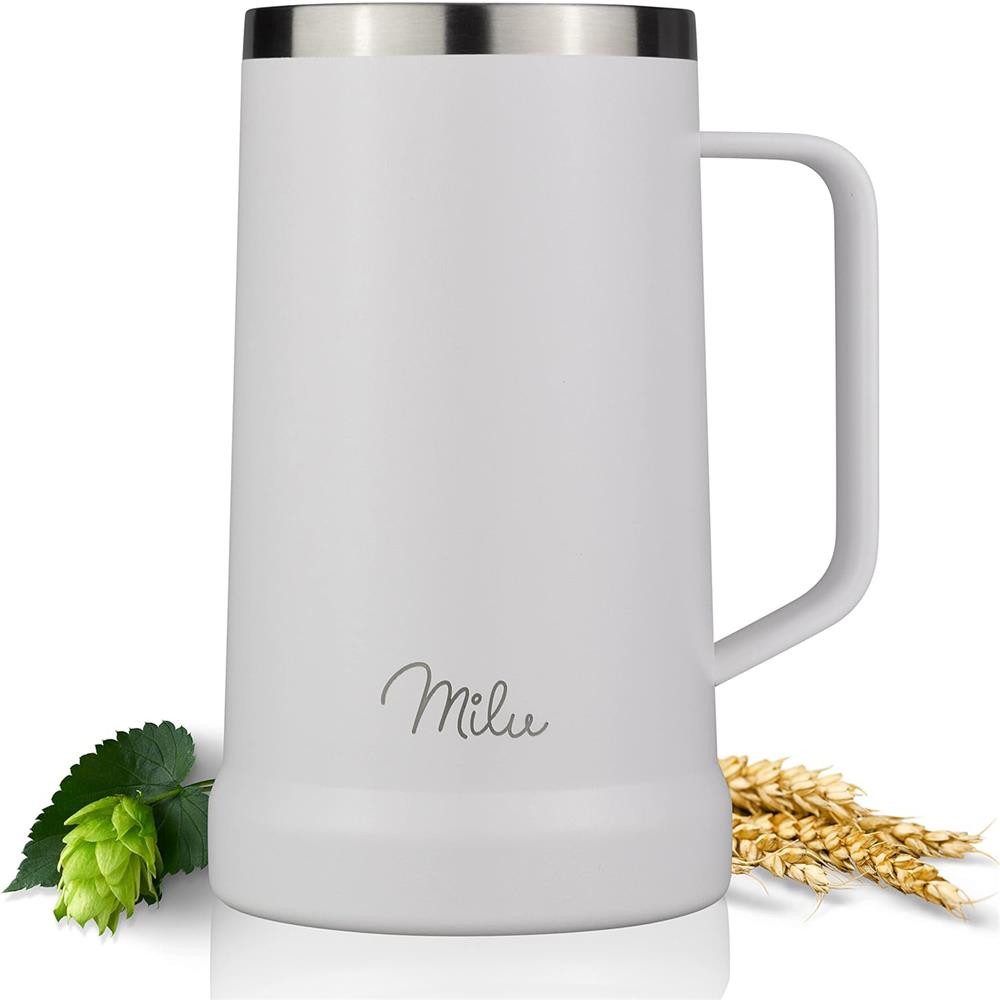 Milu Bierkrug Edelstahl 700 ml, isoliert mit Deckel, auslaufsicher