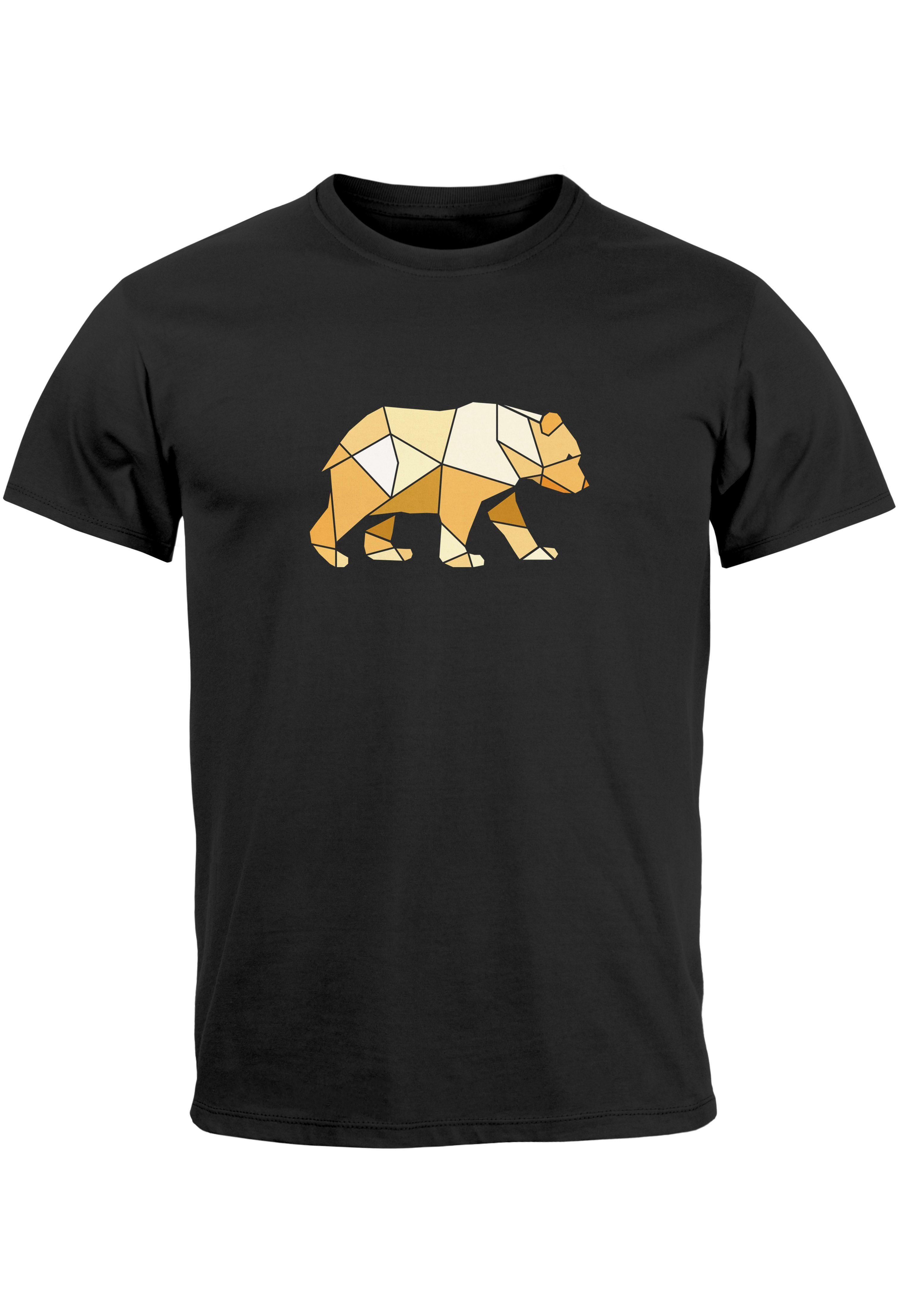 Neverless Print-Shirt Herren T-Shirt Bär Aufdruck Grafik Outdoor Polygon Motive Printshirt N mit Print schwarz