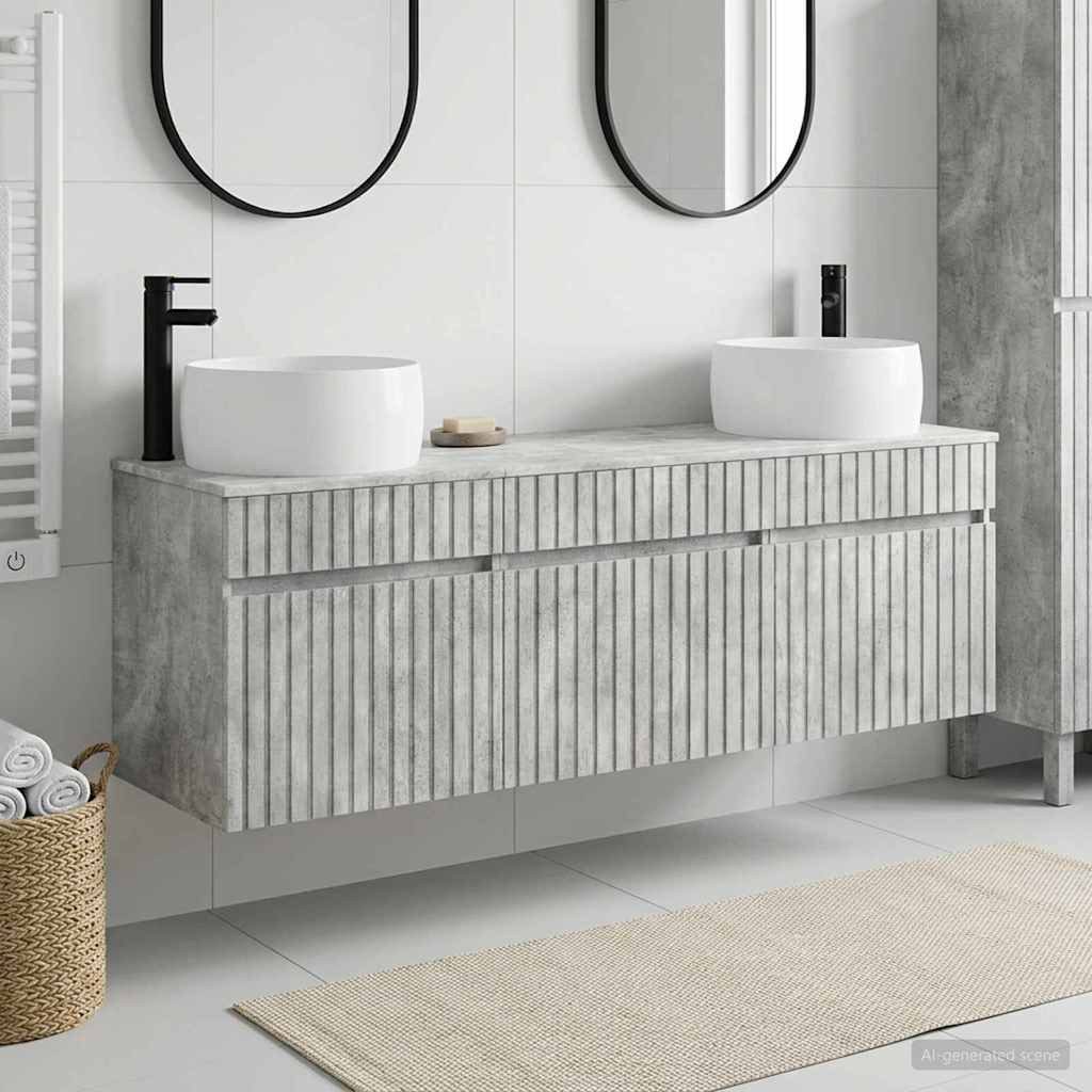 vidaXL Badezimmerspiegelschrank Badezimmerschrank-Set 3 stk. Betongrau 49 x 44,5 x 66 cm (3-St)