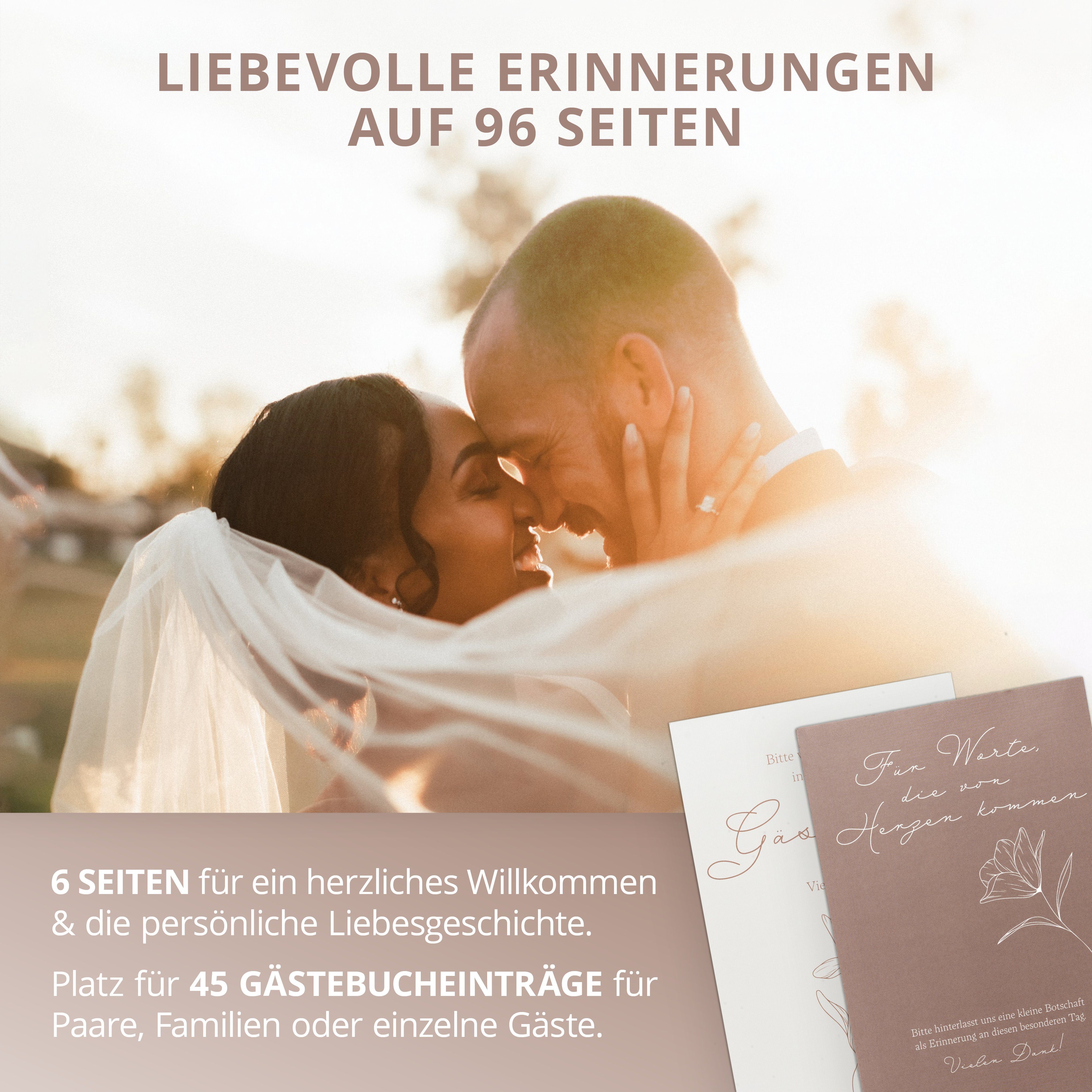 Amari Poesiealbum Hochzeit Gästebuch mit Fragen zum Ausfüllen zur Hochzeit, Made in Germany, Edles Hardcover, Hochwertiges Papier
