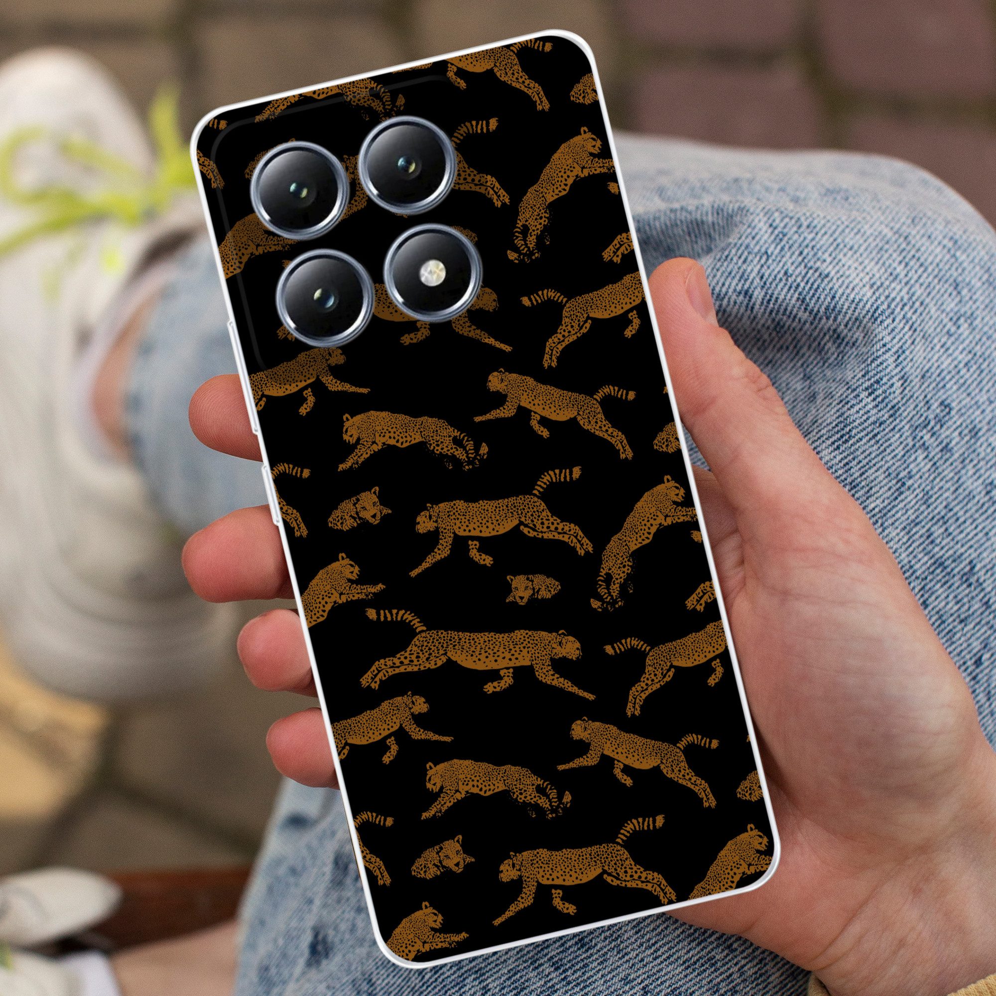 MuchoWow Handyhülle für Xiaomi 14T Panther - Muster - Tiere - Schwarz - Braun, Handy Case, Silikon, Bumper Case Dünn