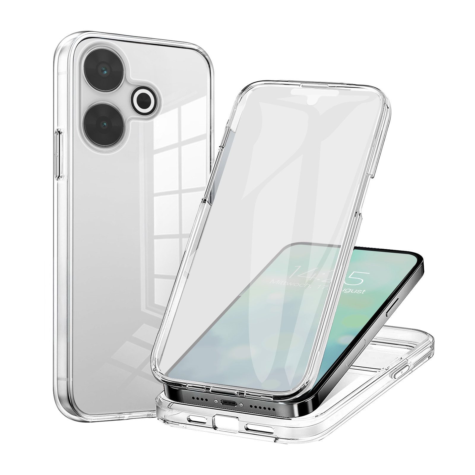 Tec-Expert Handyhülle 360 Grad Hülle für Xiaomi Redmi 13 6.79 Zoll, 6.79", Rundum Schutz Cover Case Hülle Transparent