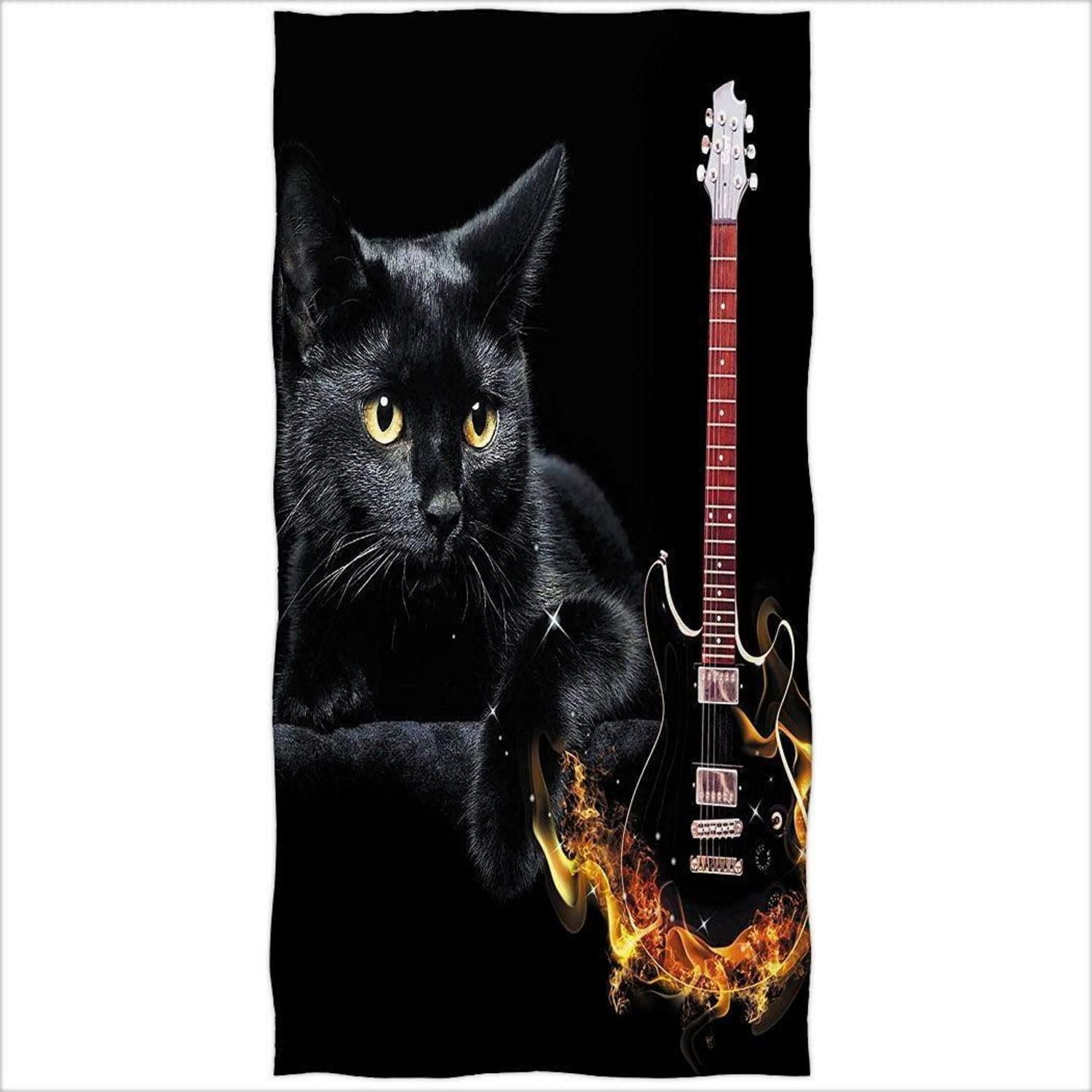 LuxusKollektion Strandtuch Badetuch Gitarre Katze 70x140cm Mikrofaser, (1-St)
