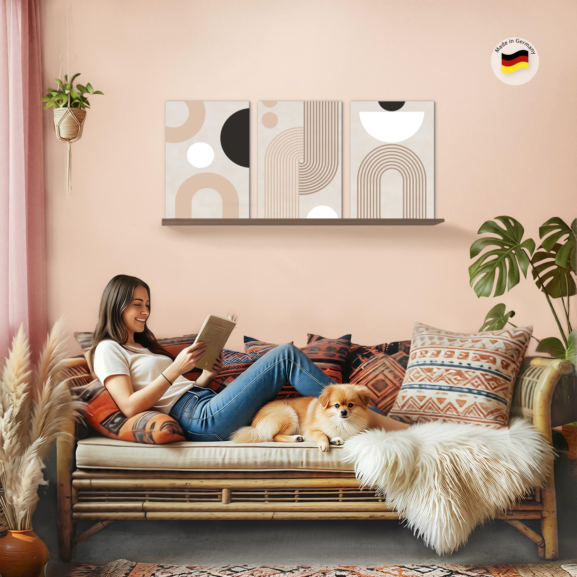 Novart Wandbild Abstrakt geometrische Figuren AUFHÄNGFERTIG Schlafzimmer Flur Deko, 40 x 60 cm - 3 Bilder