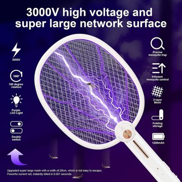yozhiqu Fliegenklatsche 3-in-1 Faltbare Elektrische Fliegenklatsche - 3000 V, 1200 mAh USB, Aufladbarer Insektenvernichter mit UV-Lichtfalle & Sicherheitssperre