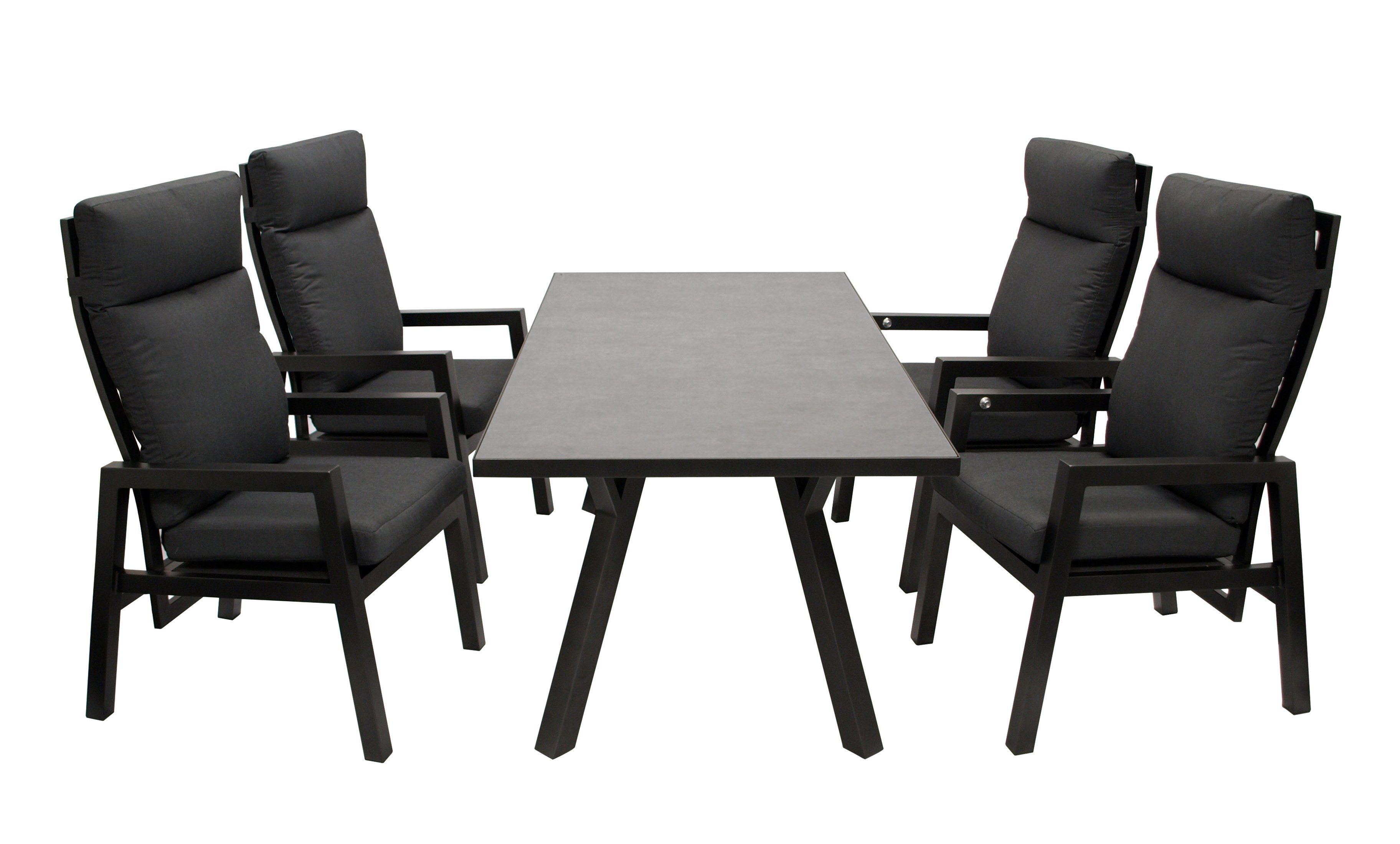 DEGAMO Garten-Essgruppe MANCIANO, (5-tlg), Aluminium dunkelgrau, mit Polstern grau, Tisch dunkelgrau