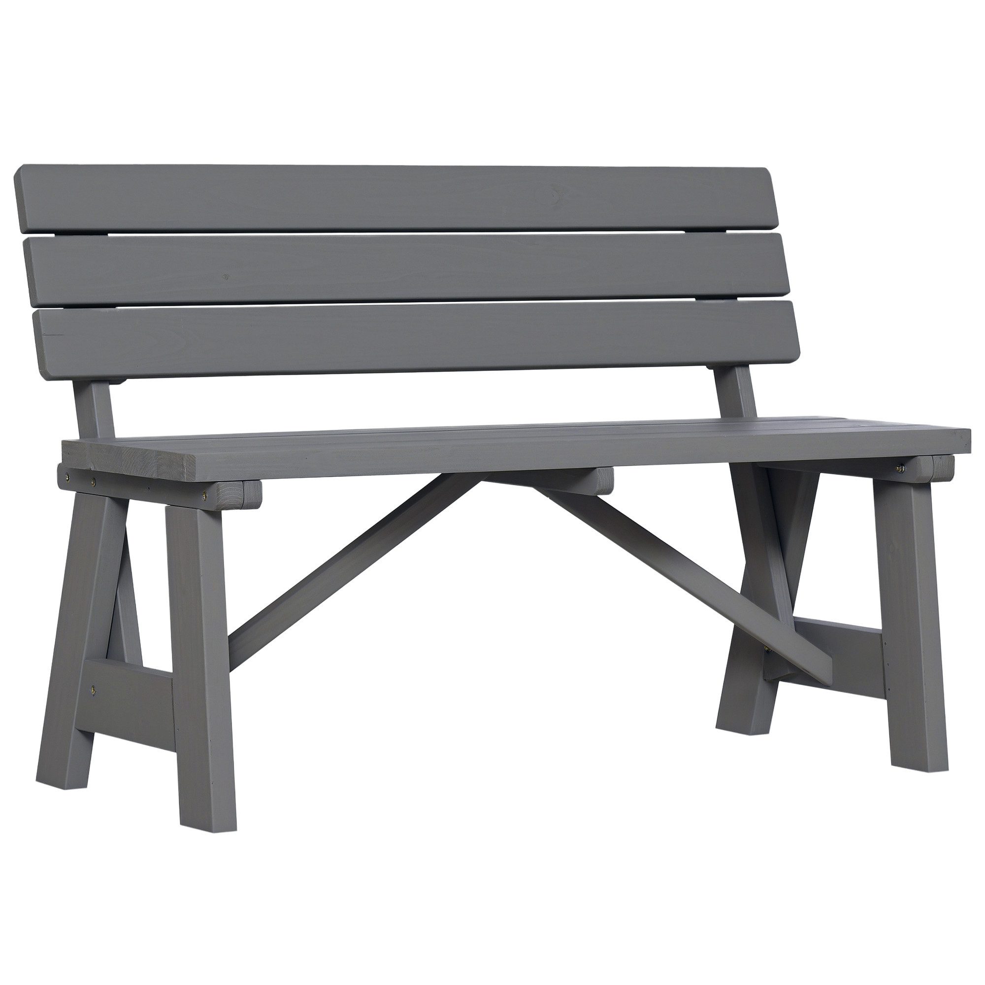 Outsunny Bank mit Rückenlehnen, 220kg belastbar (wetterfest Sitzbank aus Holz, 1-St., 2-Sitzer Gartenbank), für Balkon Terrasse, Garten, 116 x 56 x 80 cm, Grau
