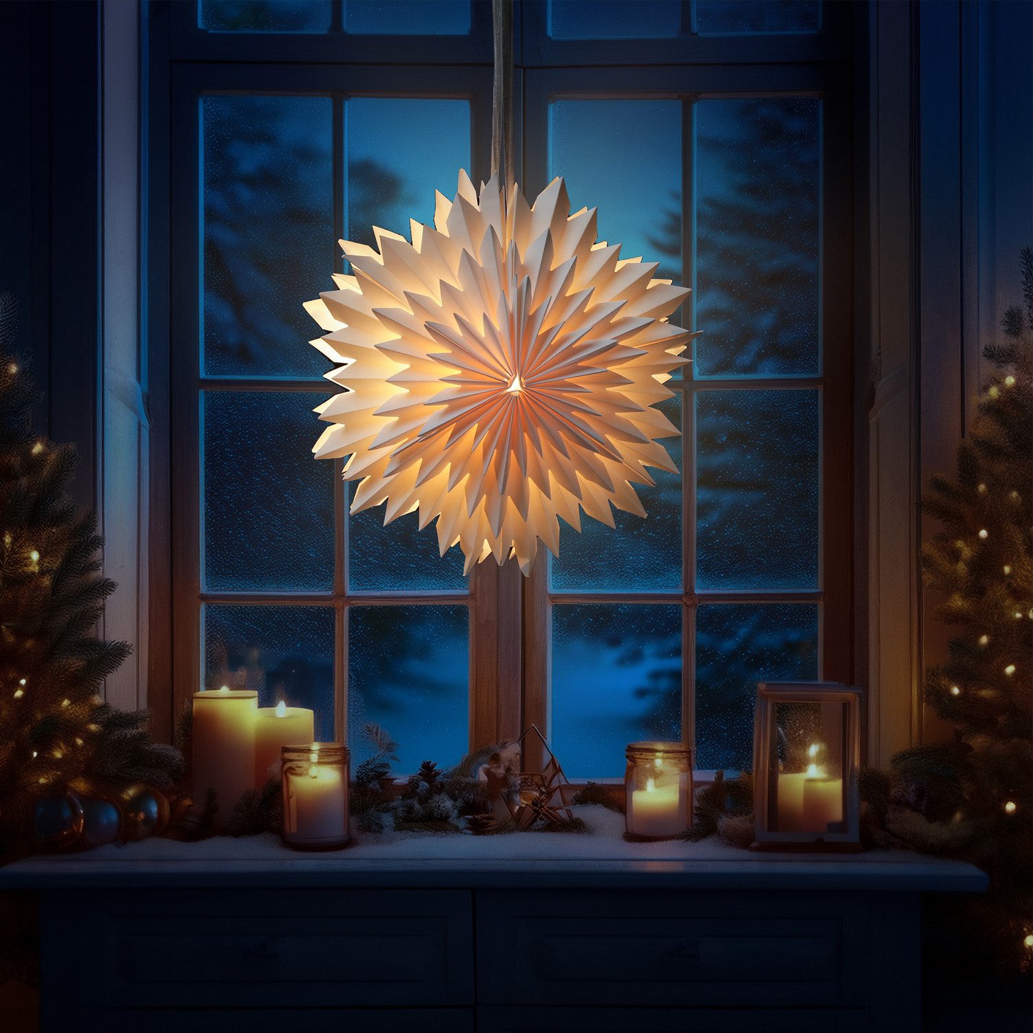 MARELIDA LED Stern LED Papierstern EISBLUME Weihnachtsstern Faltstern beleuchtet 38cm, LED Classic, warmweiß (2100K bis 3000K)