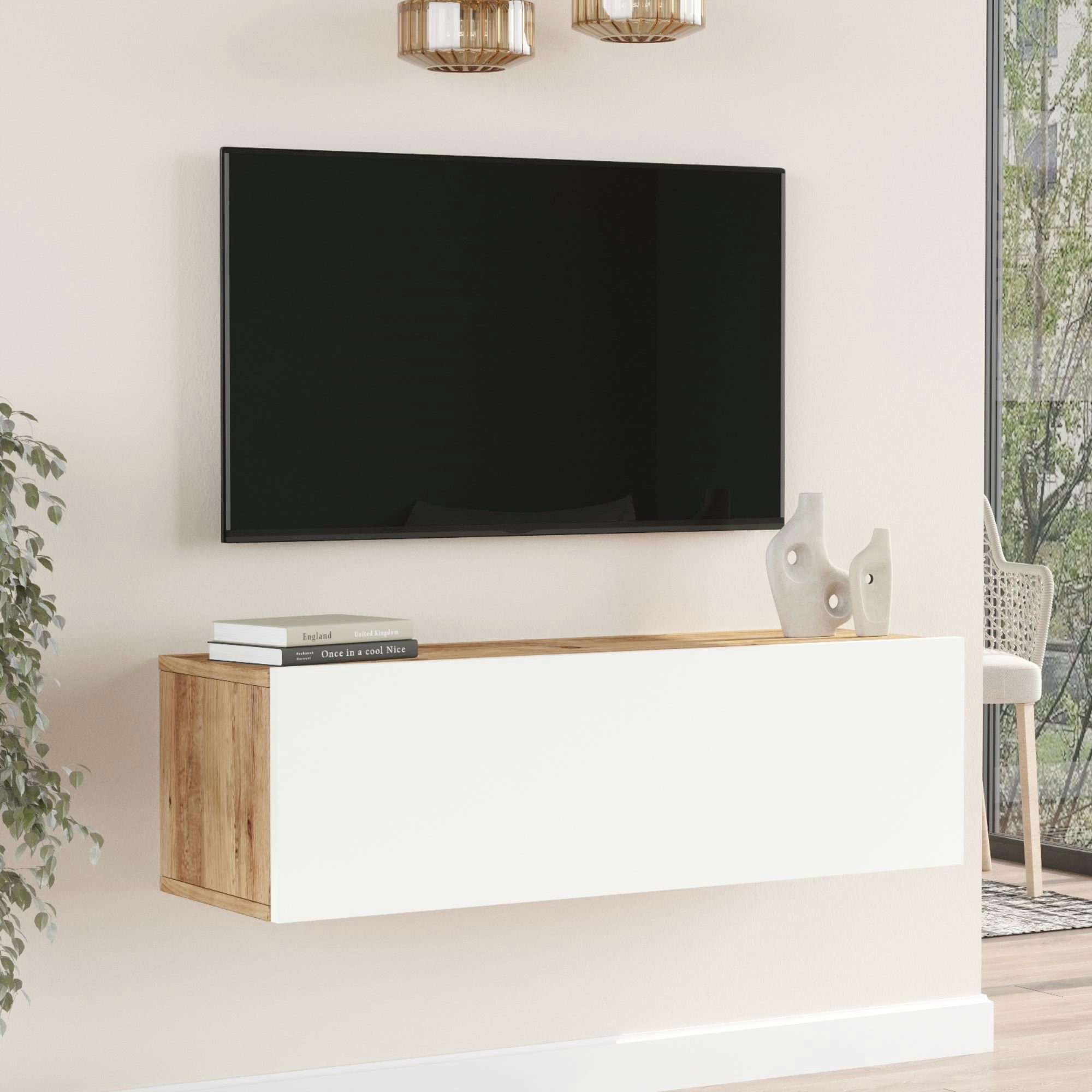 en.casa TV-Schrank »Lapinlahti« 100x31,5x29,5cm Eiche rustikal/Weiß günstig online kaufen