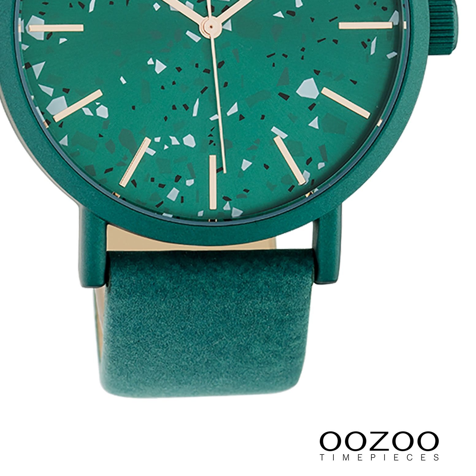 OOZOO Quarzuhr Oozoo Damen Armbanduhr Timepieces Analog, (Analoguhr), Damenuhr rund, groß (ca. 42mm), Lederarmband grün, Fashion