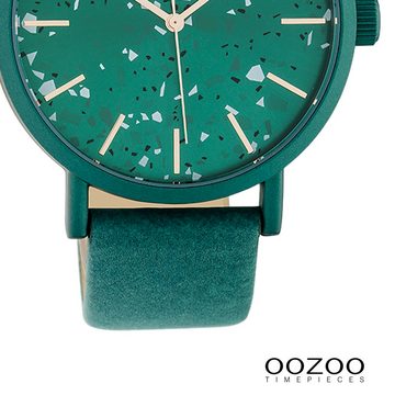 OOZOO Quarzuhr Oozoo Damen Armbanduhr Timepieces Analog, Damenuhr rund, groß (ca. 42mm), Lederarmband grün, Fashion