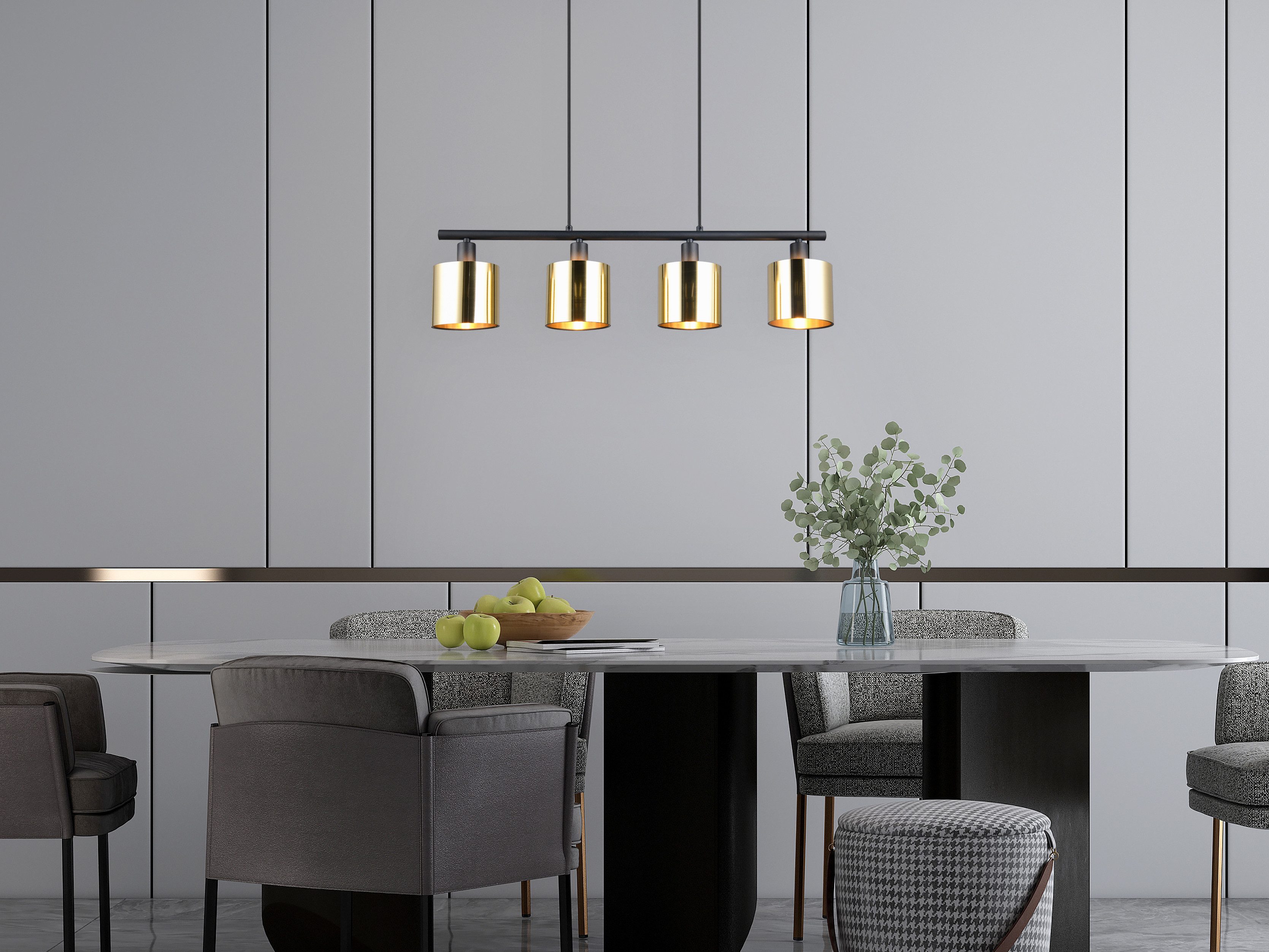 Reality Leuchten Pendelleuchte JASON, Hängelampe Esszimmerlampe, 4-flammig, exkl. 4xE14 max 10W, Leuchtmittel wechselbar, warmweiß - kaltweiß, höhenverstellbar max 150cm, mit semi-transparenten Kunststoff-Schirmen
