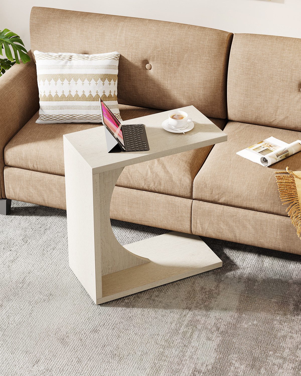 Tribesigns Beistelltisch C-förmiger couchtisch, C-Tisch für Sofa, für Wohnzimmer, Schlafzimmer, Dielentisch