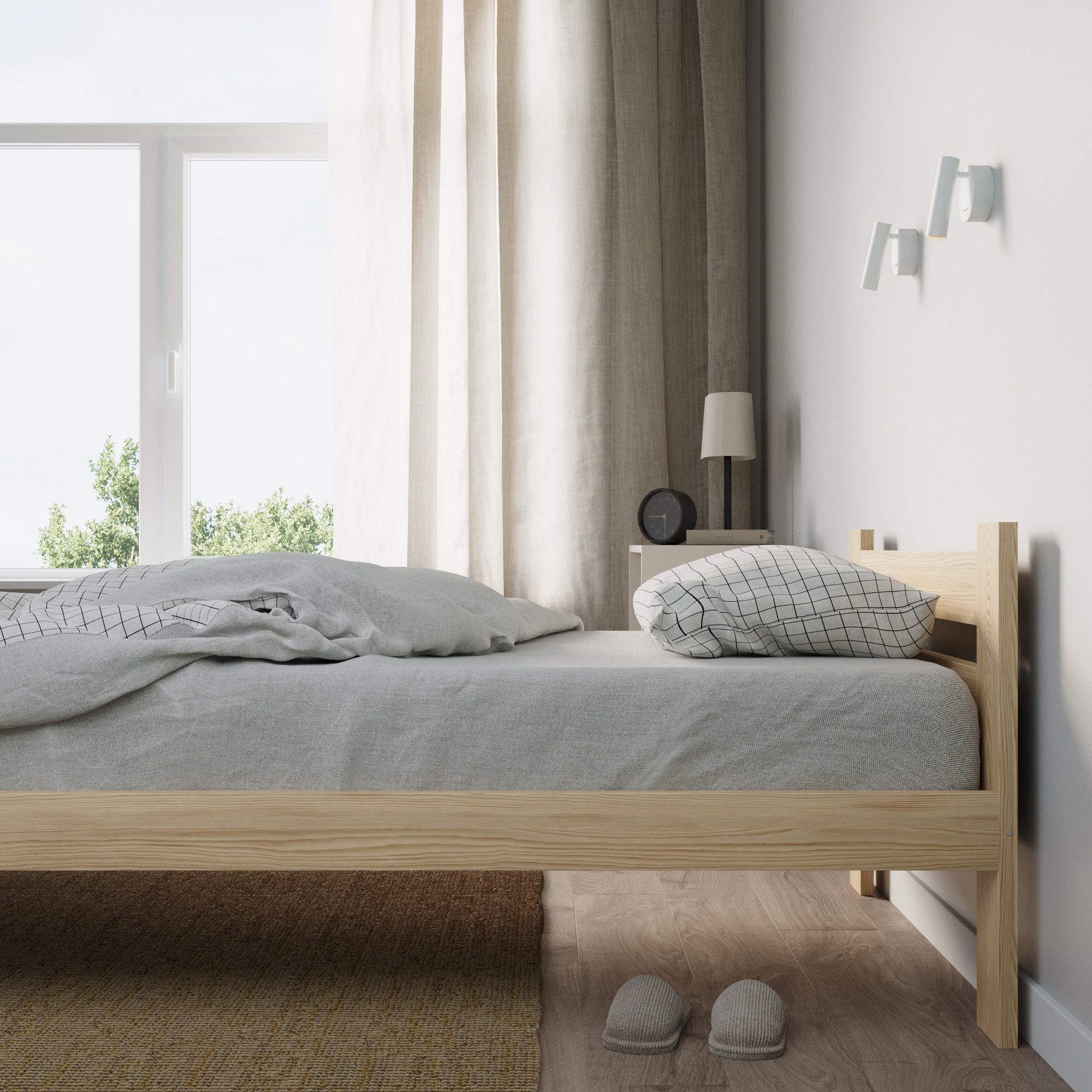 Home Collective Holzbett mit Lattenrost Modern Bett Kiefer Bettgestell Mass günstig online kaufen