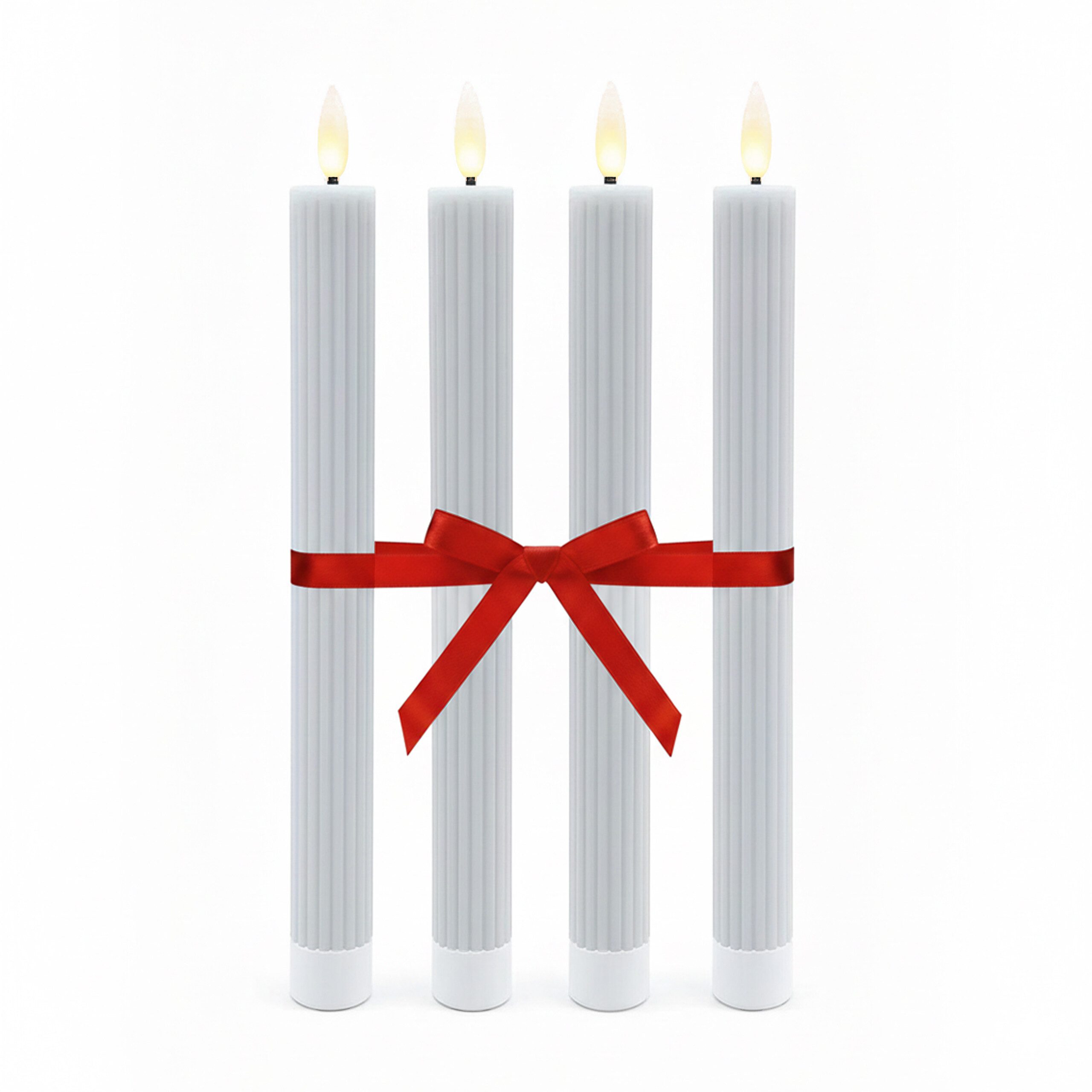 relaxdays LED-Kerze LED Stabkerzen 4er Set, Hellgrau