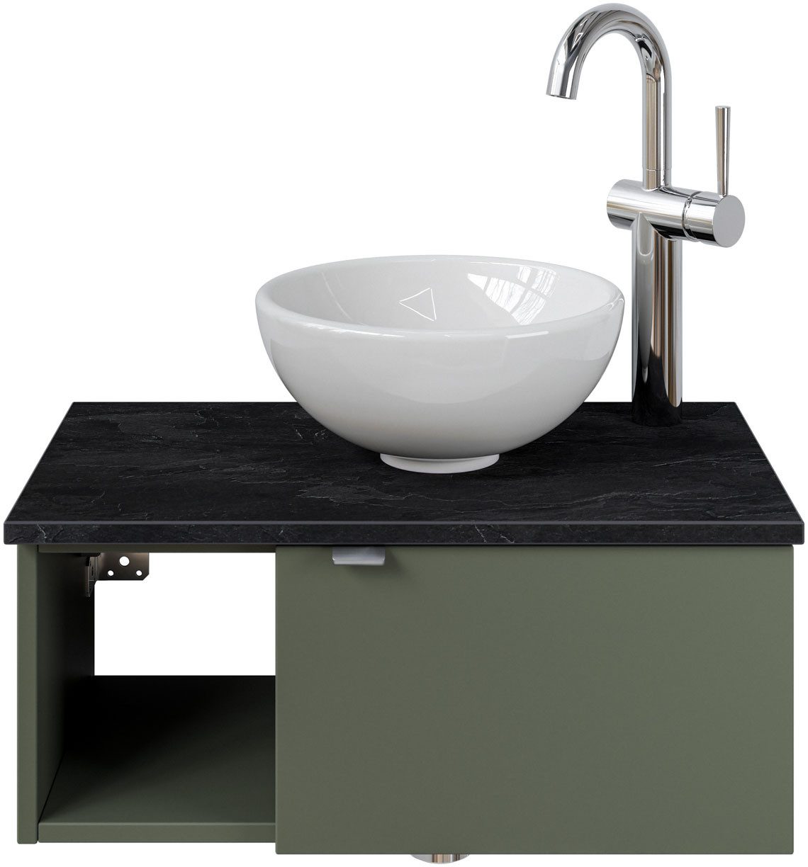 Saphir Waschtisch Serie 6915 Waschschale mit Unterschrank für Gästebad, Gäste WC (3-St., Keramik-Aufsatzbecken, Waschtischplatte, Waschtischunterschrank), 61 cm mit Keramik-Aufsatzbecken, 1 Tür und 1 Fach
