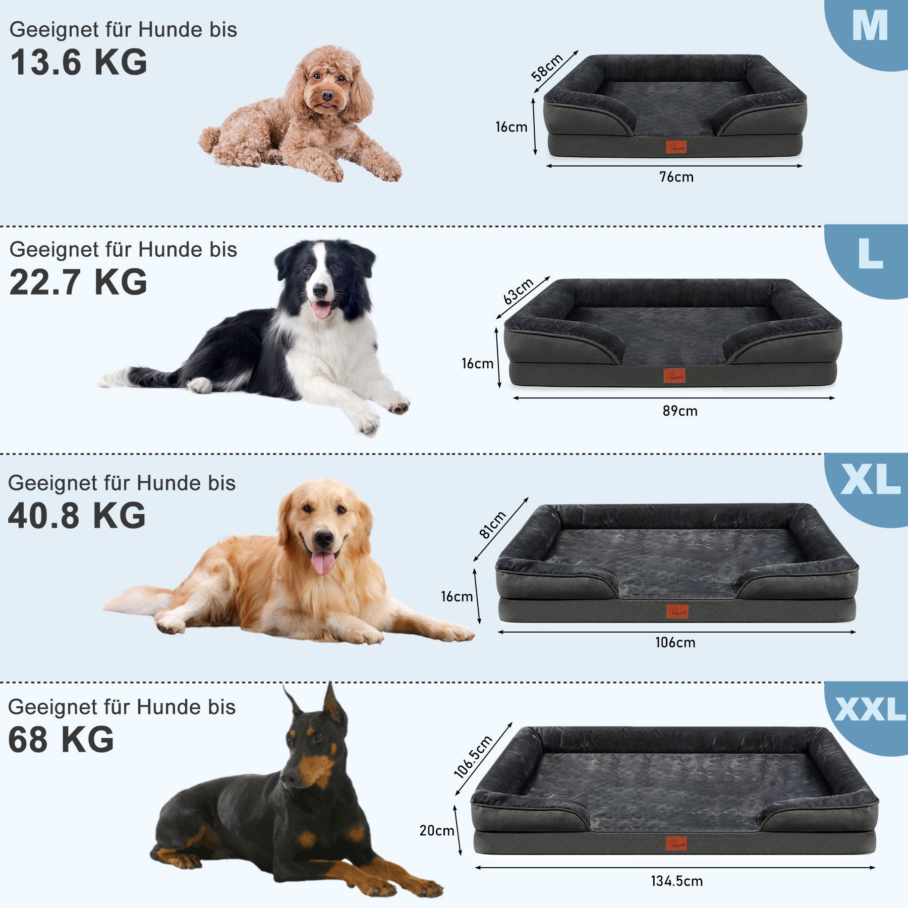 CALIYO Tierbett orthopädisches Hundebett Memory Foam Ergonomisches Hundesofa, Hundesofa mit rutschfest abnehmbarem waschbarem Bezug – Bild 5 von 5