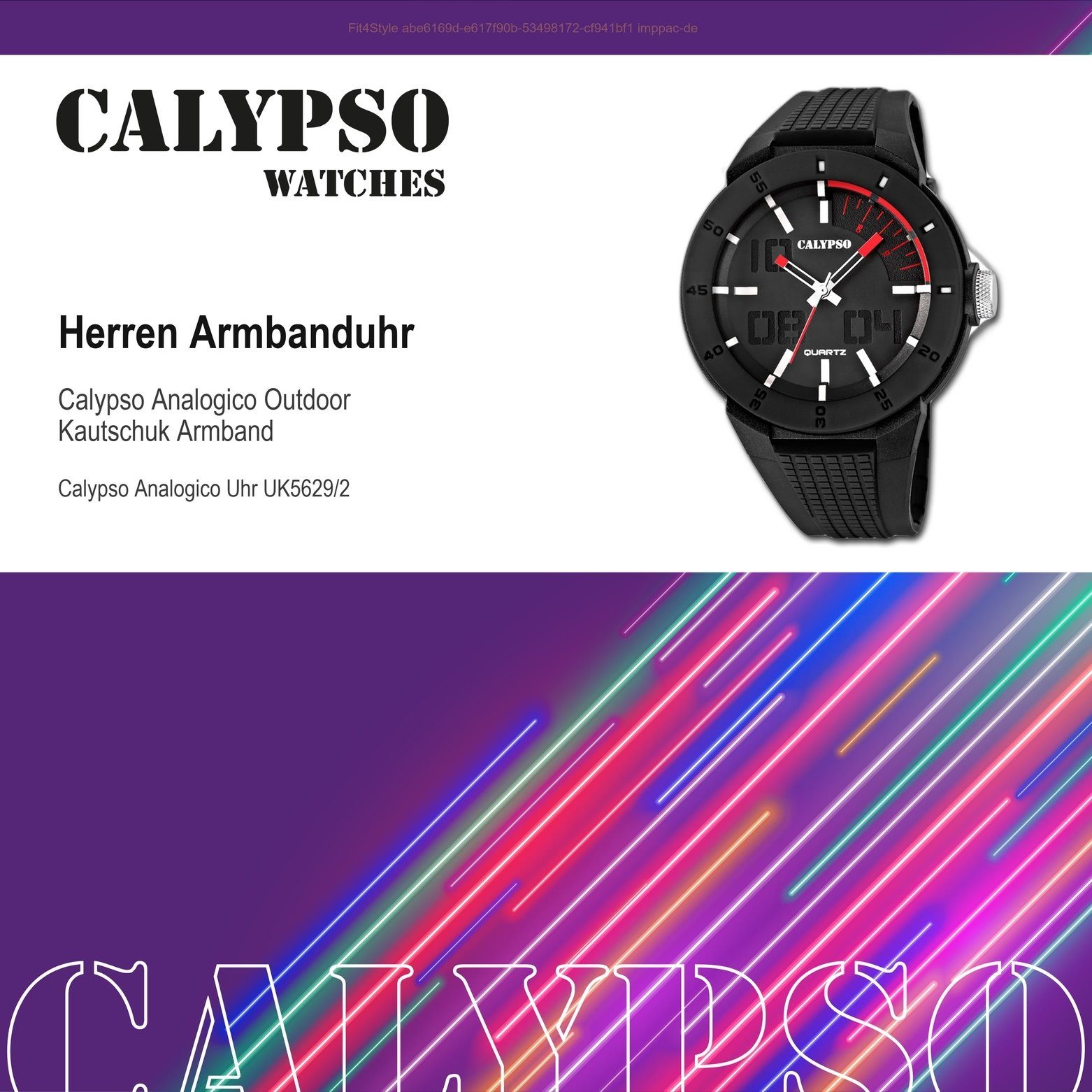 CALYPSO WATCHES Quarzuhr Calypso Herren Uhr K5629/2 Kunststoffband, (Analoguhr), Herren Armbanduhr rund, Kautschukarmband schwarz, Outdoor