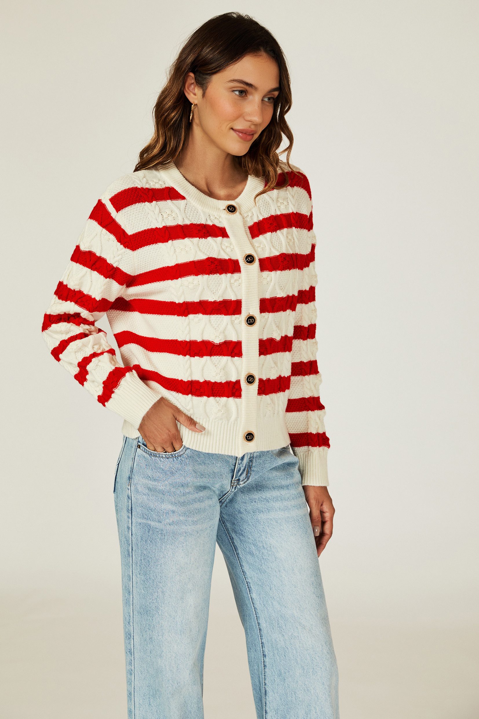 Strickjacke Strickjacke Cardigan mit Streifenmuster aus Wollmischung – Onesize