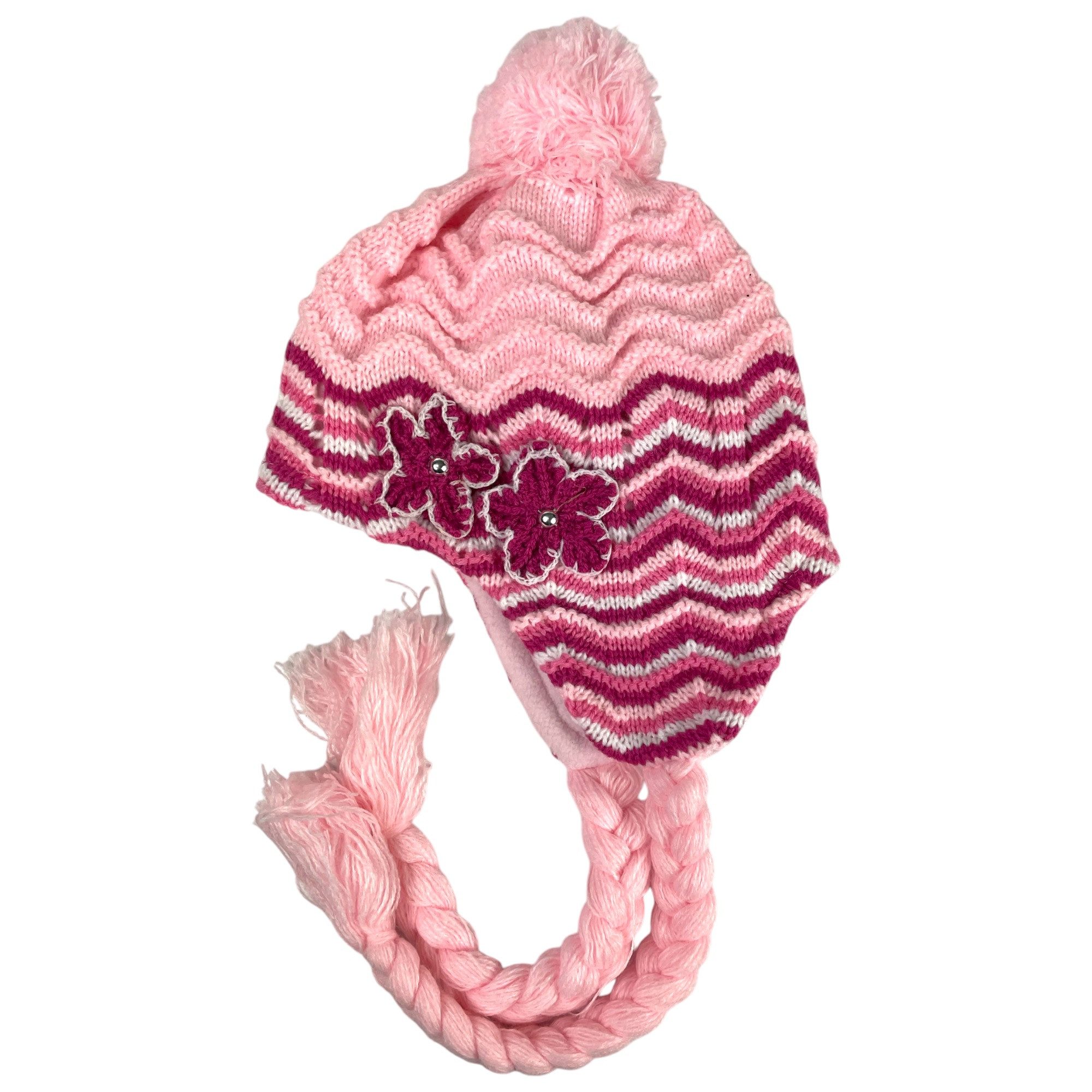 Taschen4life Bommelmütze Kinder Mädchen Mütze KM1 mit Bommel, zum binden, Innenfutter, Ohrenschutz, Strickmütze